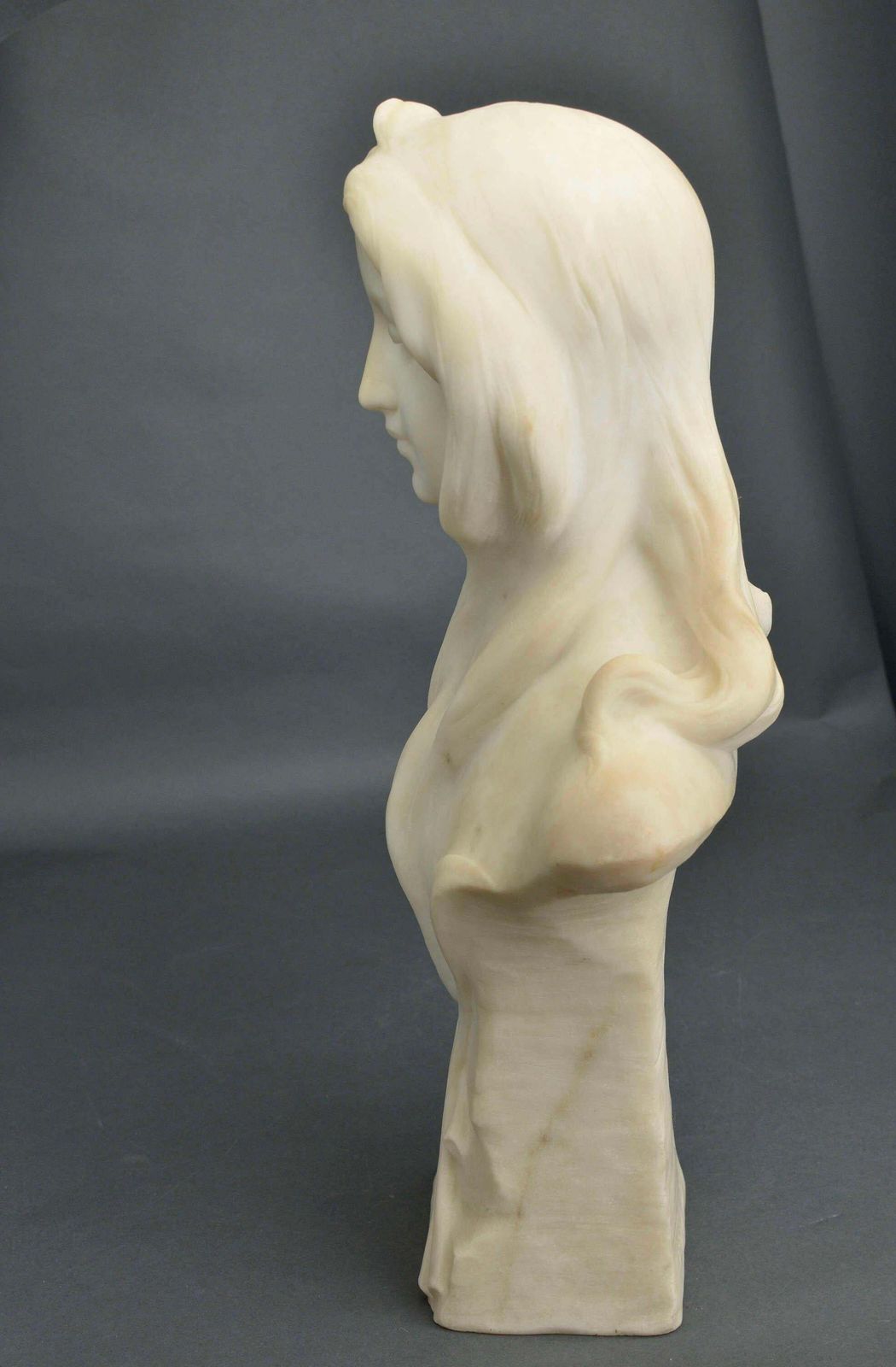 photo for sale Irises In Hair. Carrara Marble Bust By Georges C. Coudray. Signed.