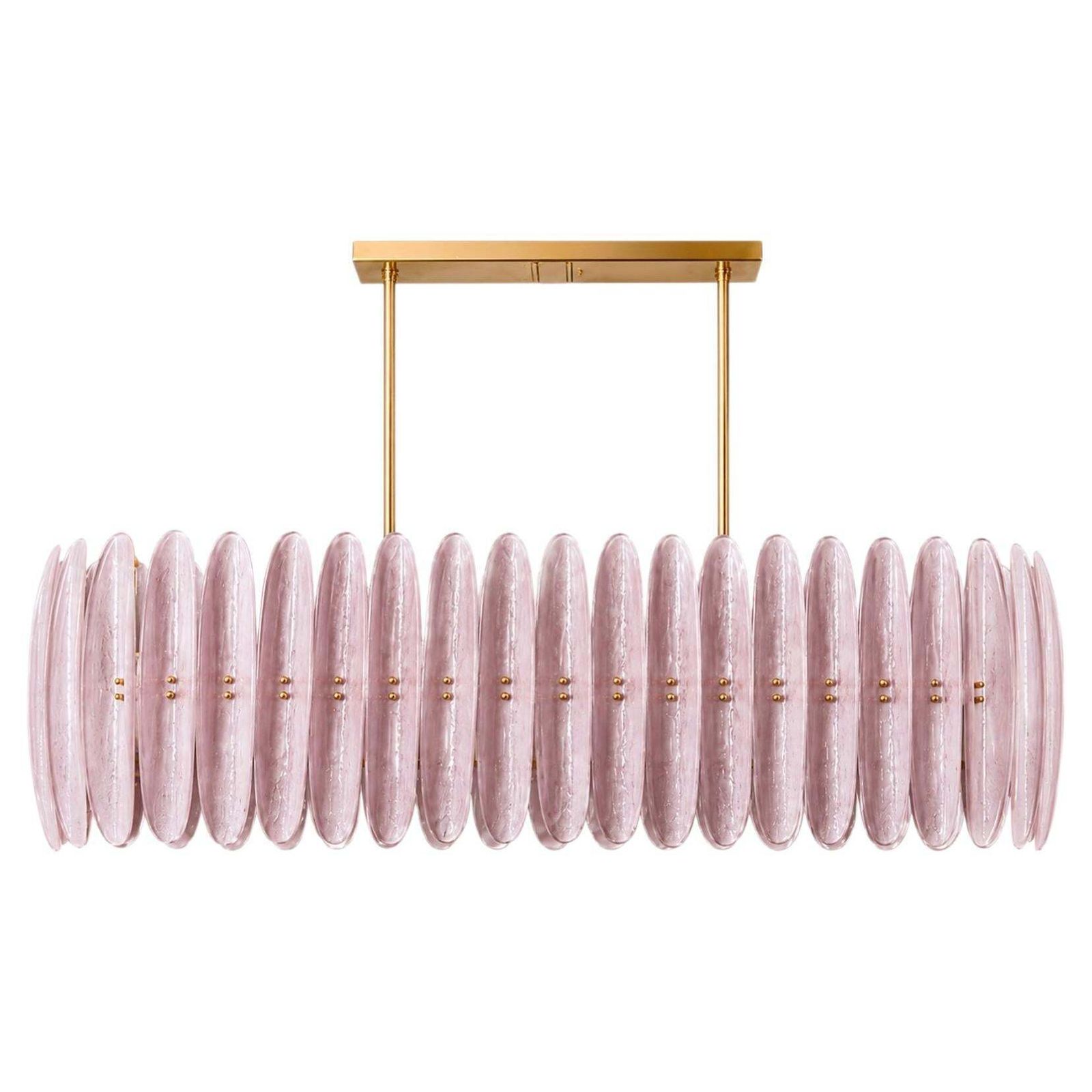 Mid Century Style Ceiling Lamp In Brass And Pink Murano “Scova” Glass, Italy
