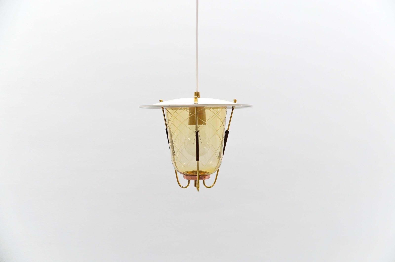 Lovely Mid Century Modern Ceiling Lamp In Copper, Brass And Glass, 1950s photo buy