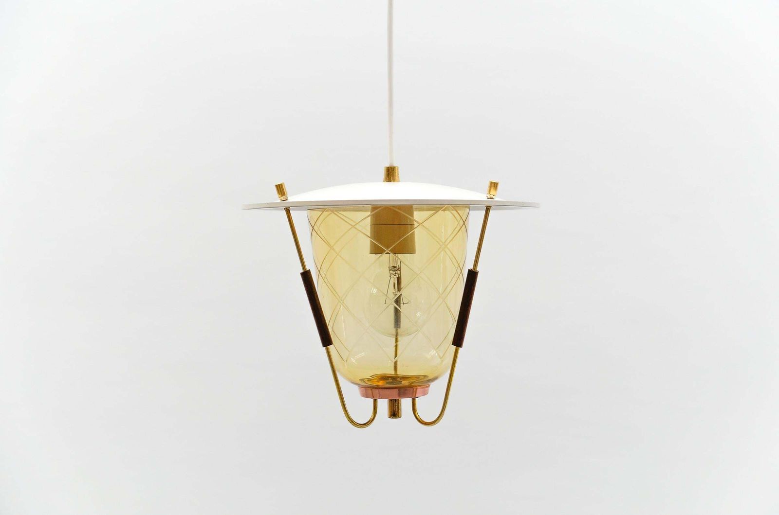Lovely Mid Century Modern Ceiling Lamp In Copper, Brass And Glass, 1950s photo vintage