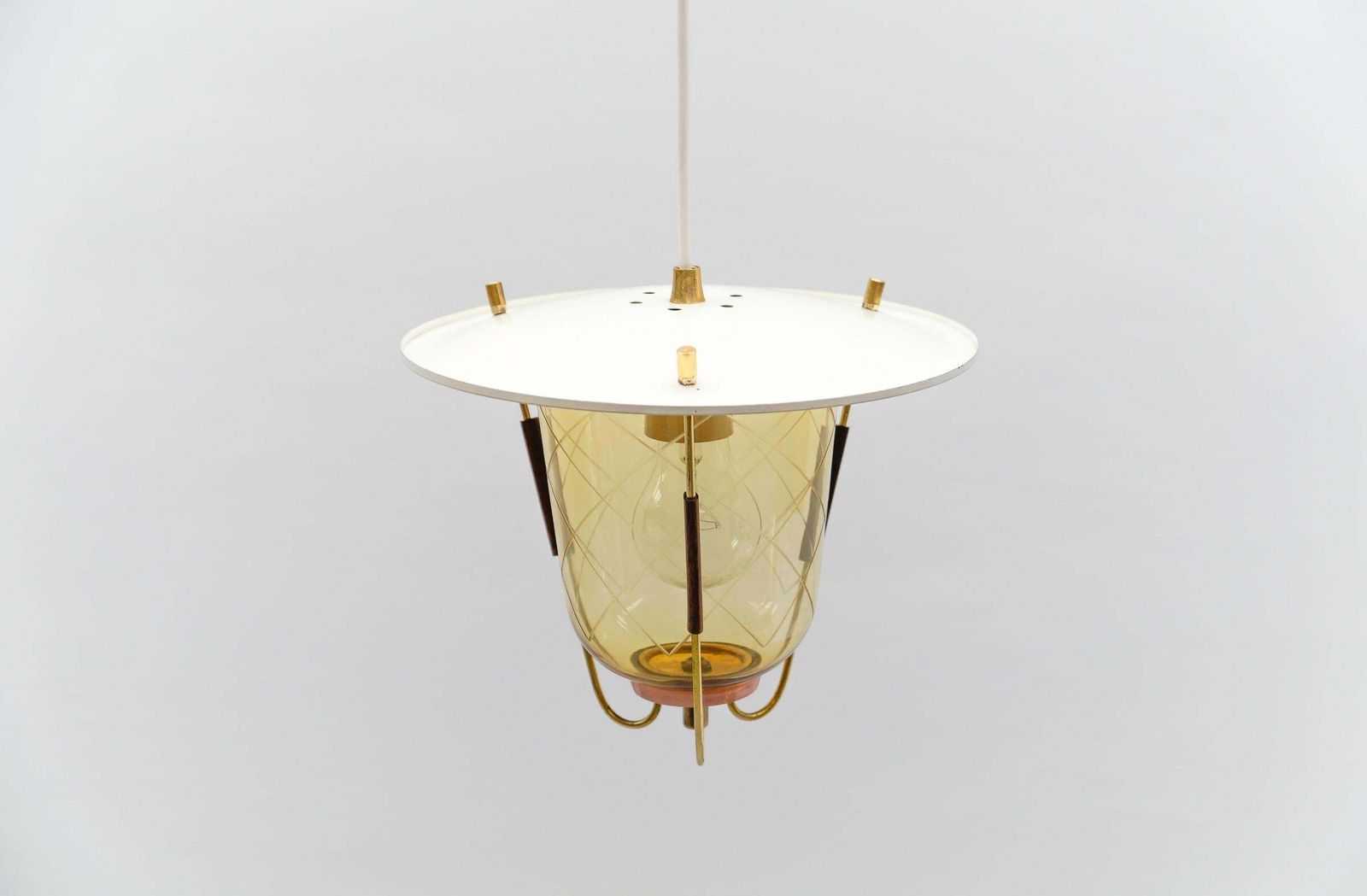 1088.0 Lovely Mid Century Modern Ceiling Lamp In Copper, Brass And Glass, 1950s photo