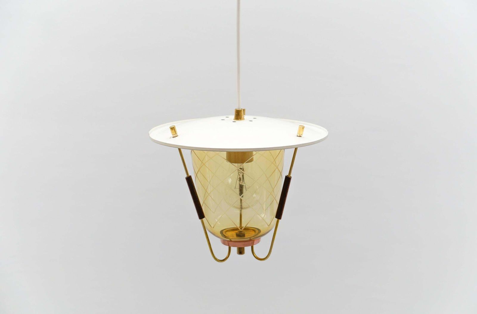 photo vinterior Lovely Mid Century Modern Ceiling Lamp In Copper, Brass And Glass, 1950s
