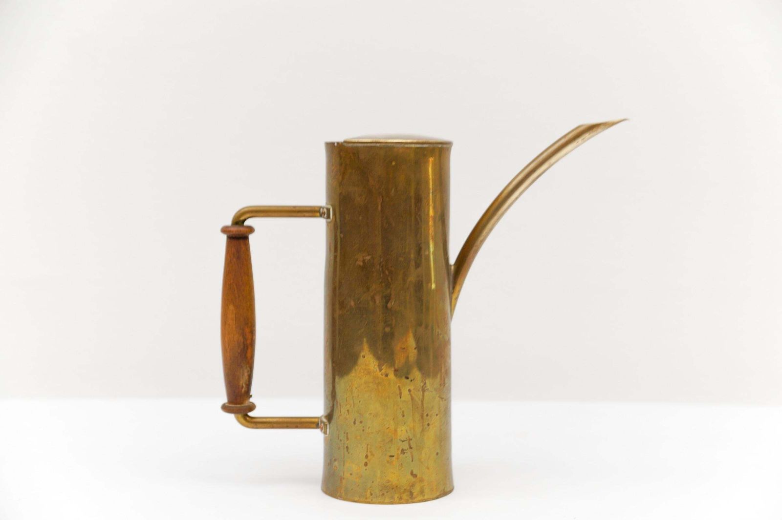 Rare Bauhaus Brass And Wood Watering Can, 1950s Germany photo vintage