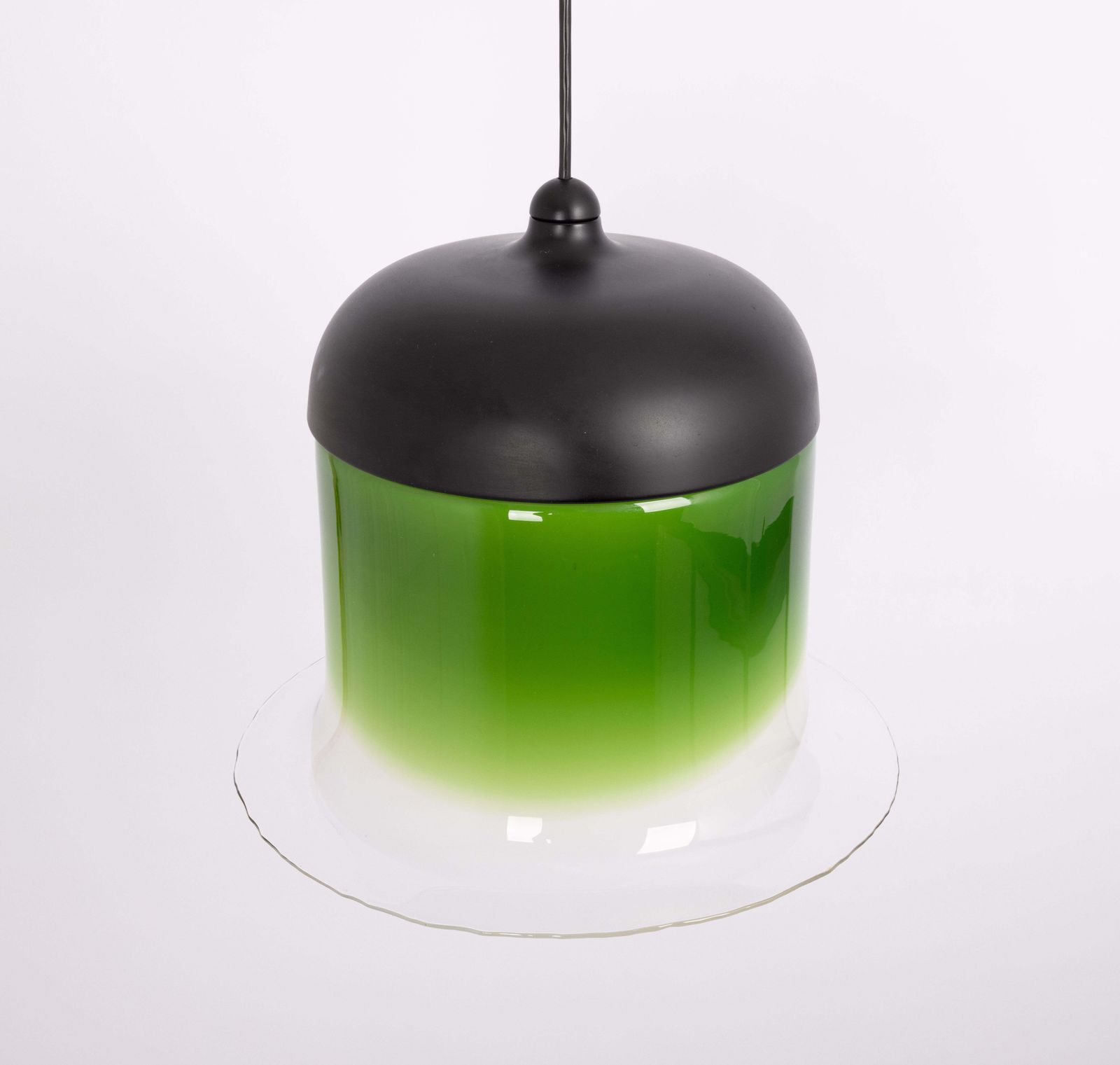 photo furniture Grande suspension en verre vert et blanc, Peill & Putzler, Allemagne, années 1970