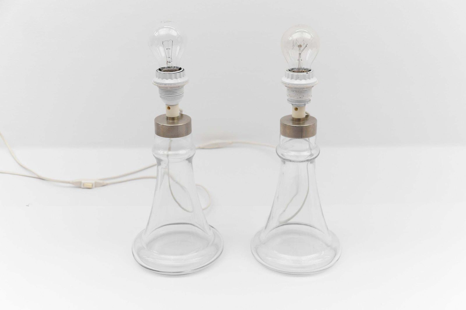 Pair Danish Table Lamps In Clear Glass By Michael Bang For Holmegaard, 1960s photo Lighting