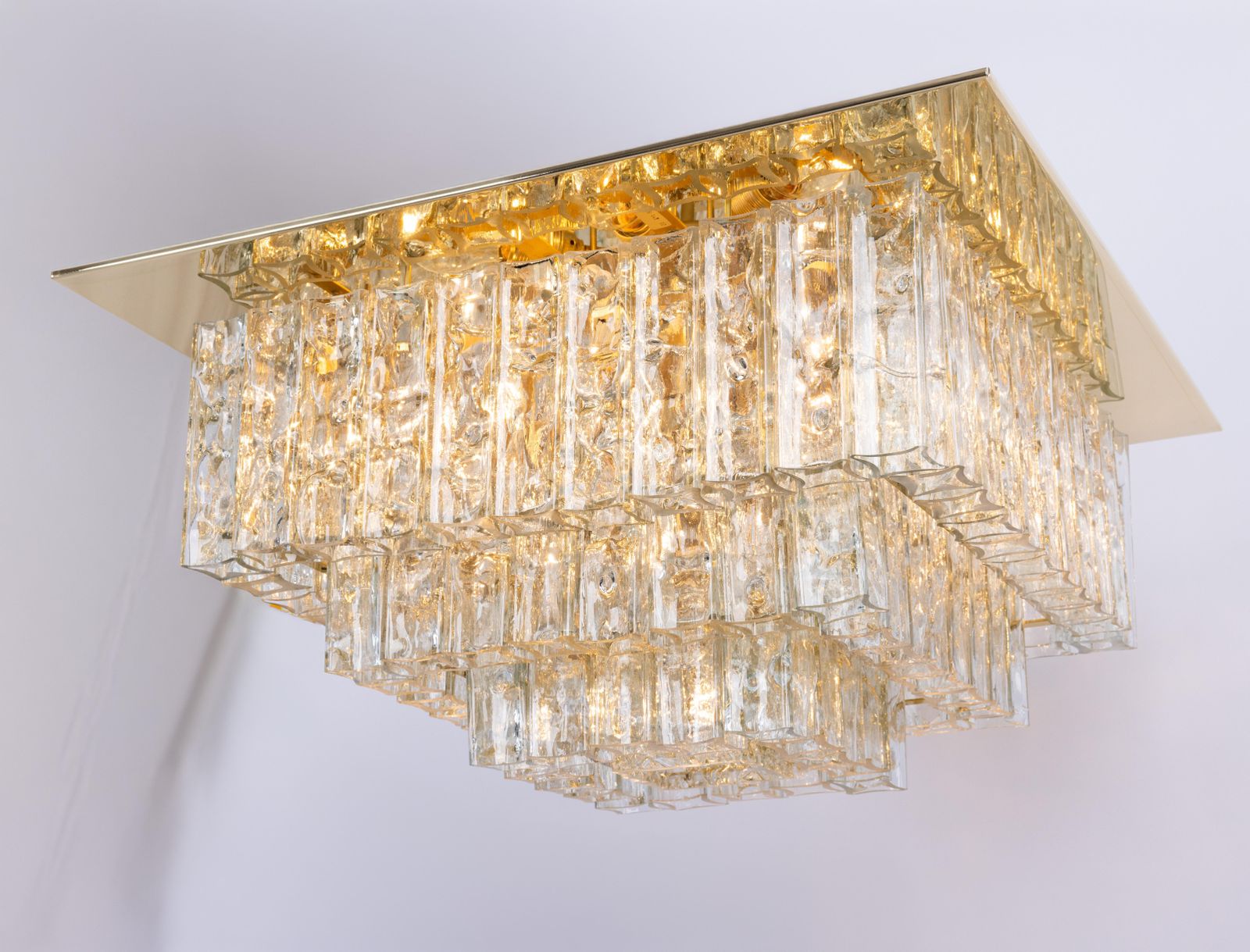 Grote Murano glazen plafondlamp met messing, Doria, Duitsland, ca. jaren 1960 photo vintage