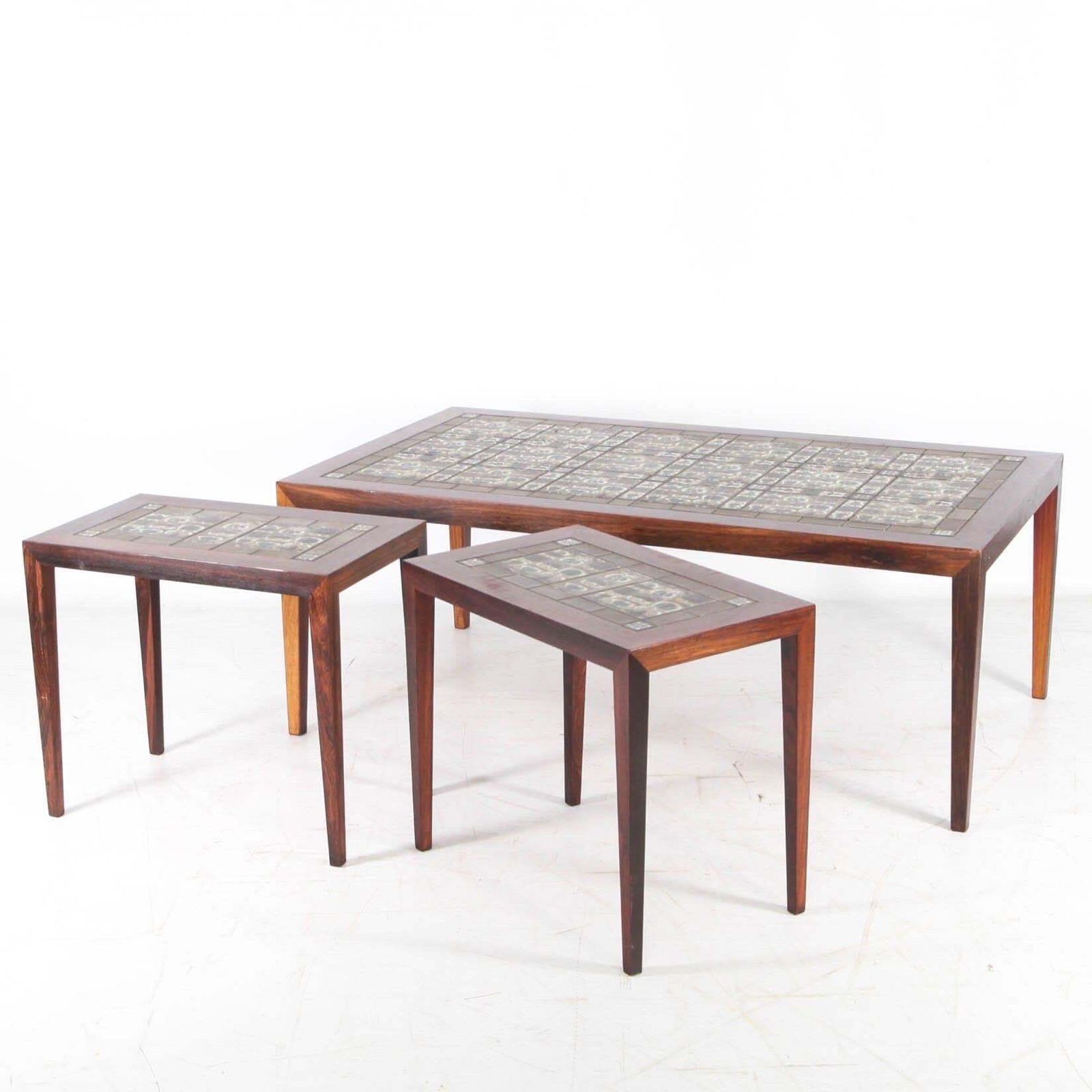 Set Of 3 Rosewood And Ceramic Low Tables photo buy