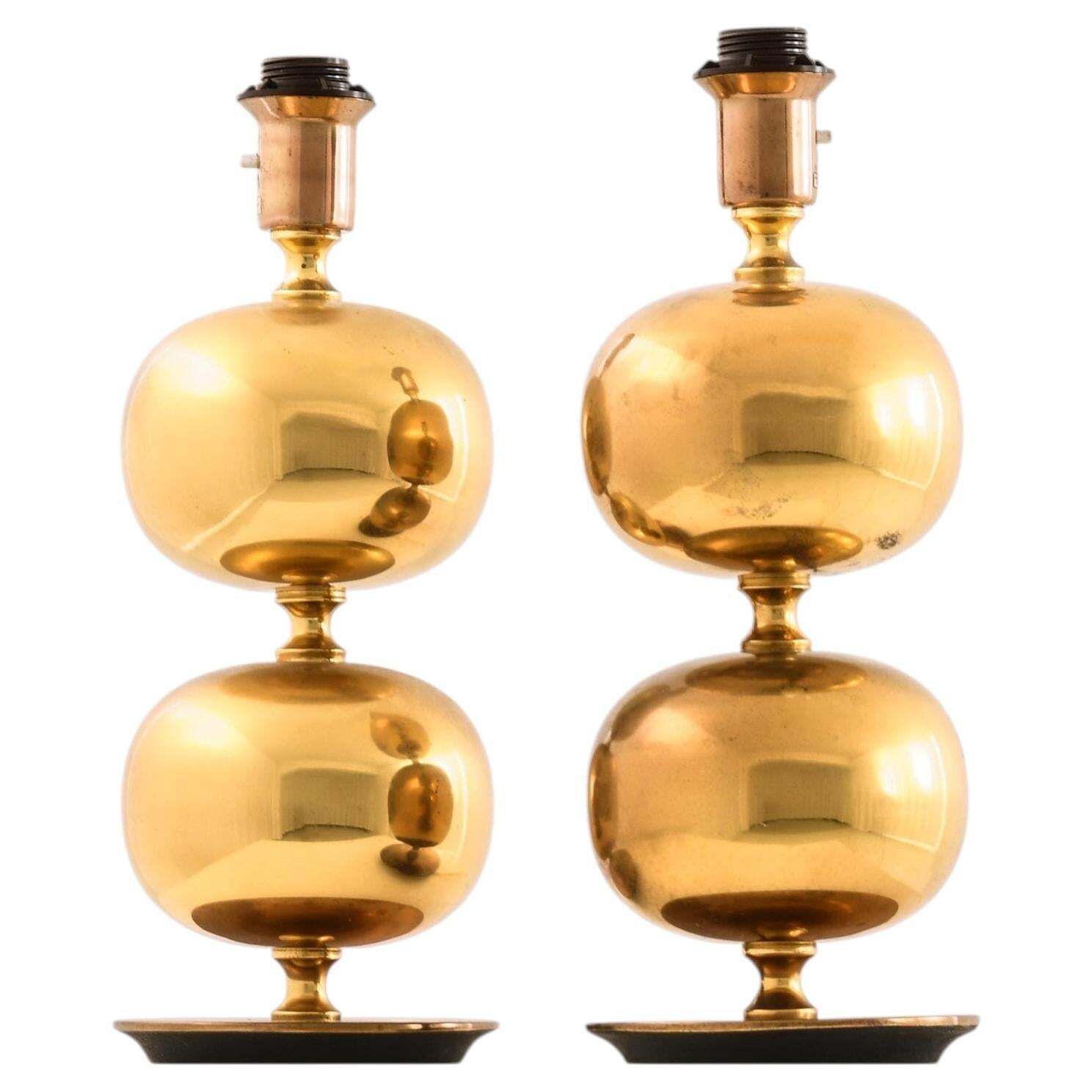 Pair Of Golden Table Lamps In Brass By Henrik Blomqvist, 1960s