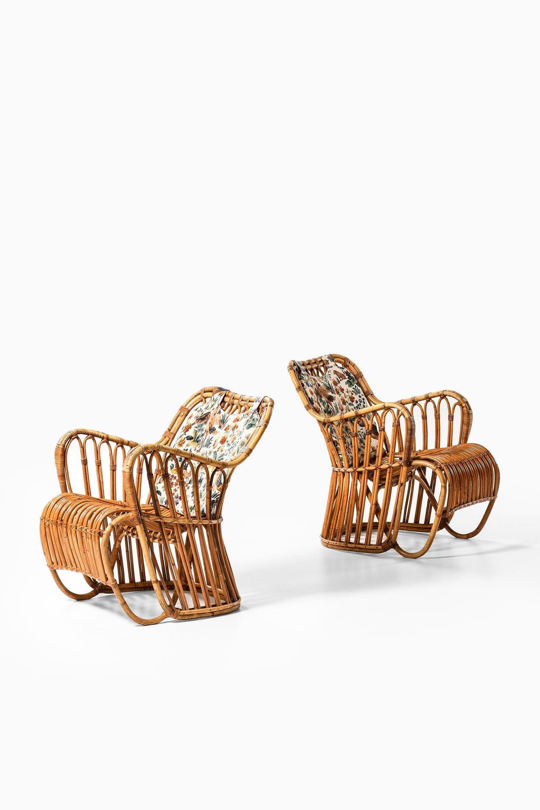 Pair Easy Chairs In Cane, Fabric & Rattan By Tove & Edvard Kindt Larsen, 1930s photo furniture