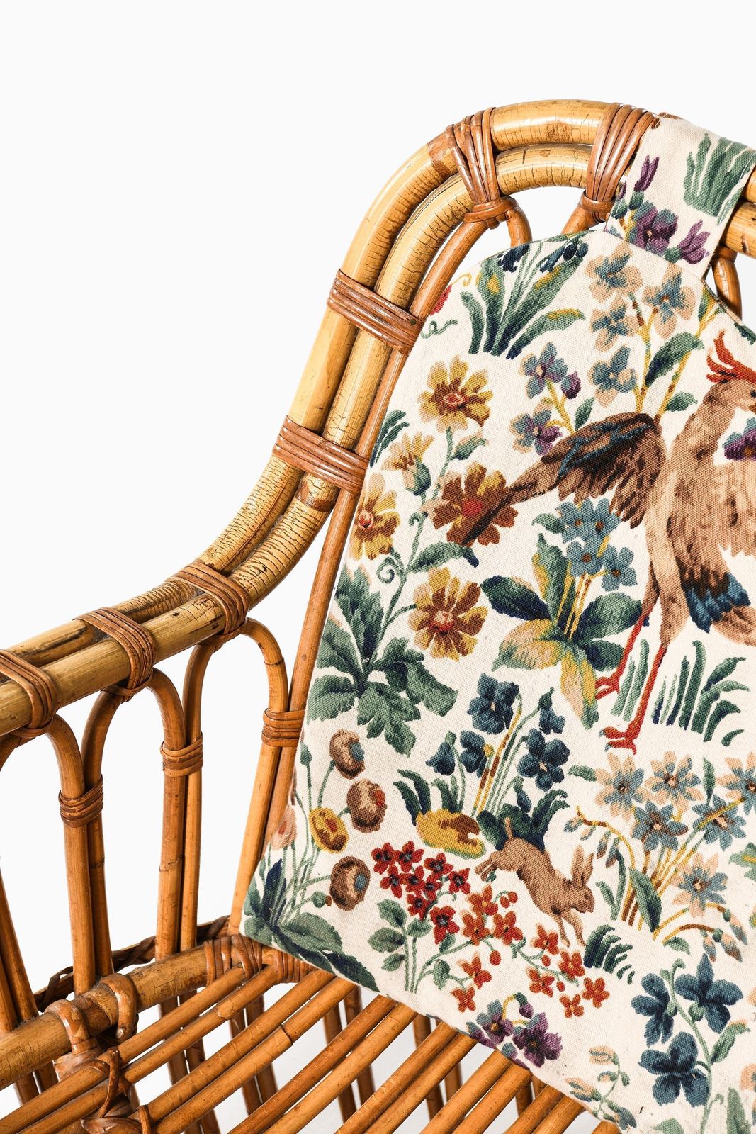 Pair Easy Chairs In Cane, Fabric & Rattan By Tove & Edvard Kindt Larsen, 1930s photo Furniture