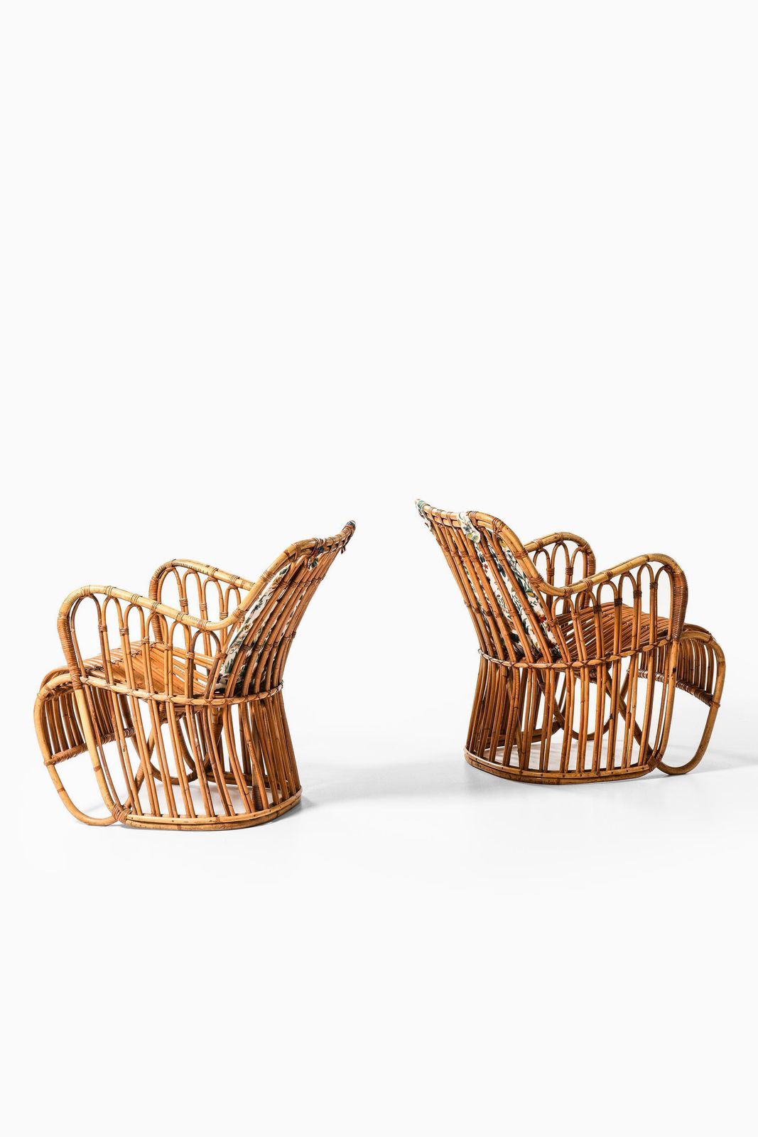 photo furniture Pair Easy Chairs In Cane, Fabric & Rattan By Tove & Edvard Kindt Larsen, 1930s