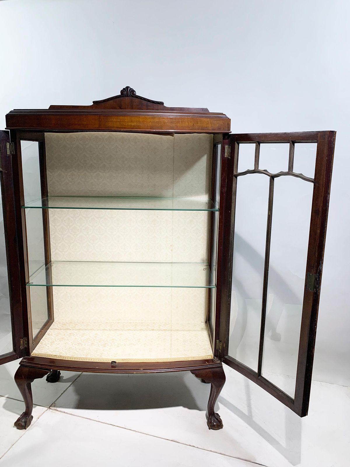 photo furniture Edwardian Chippendale Bow Front Display Cabinet With Ball & Claw Feet, Circa1910
