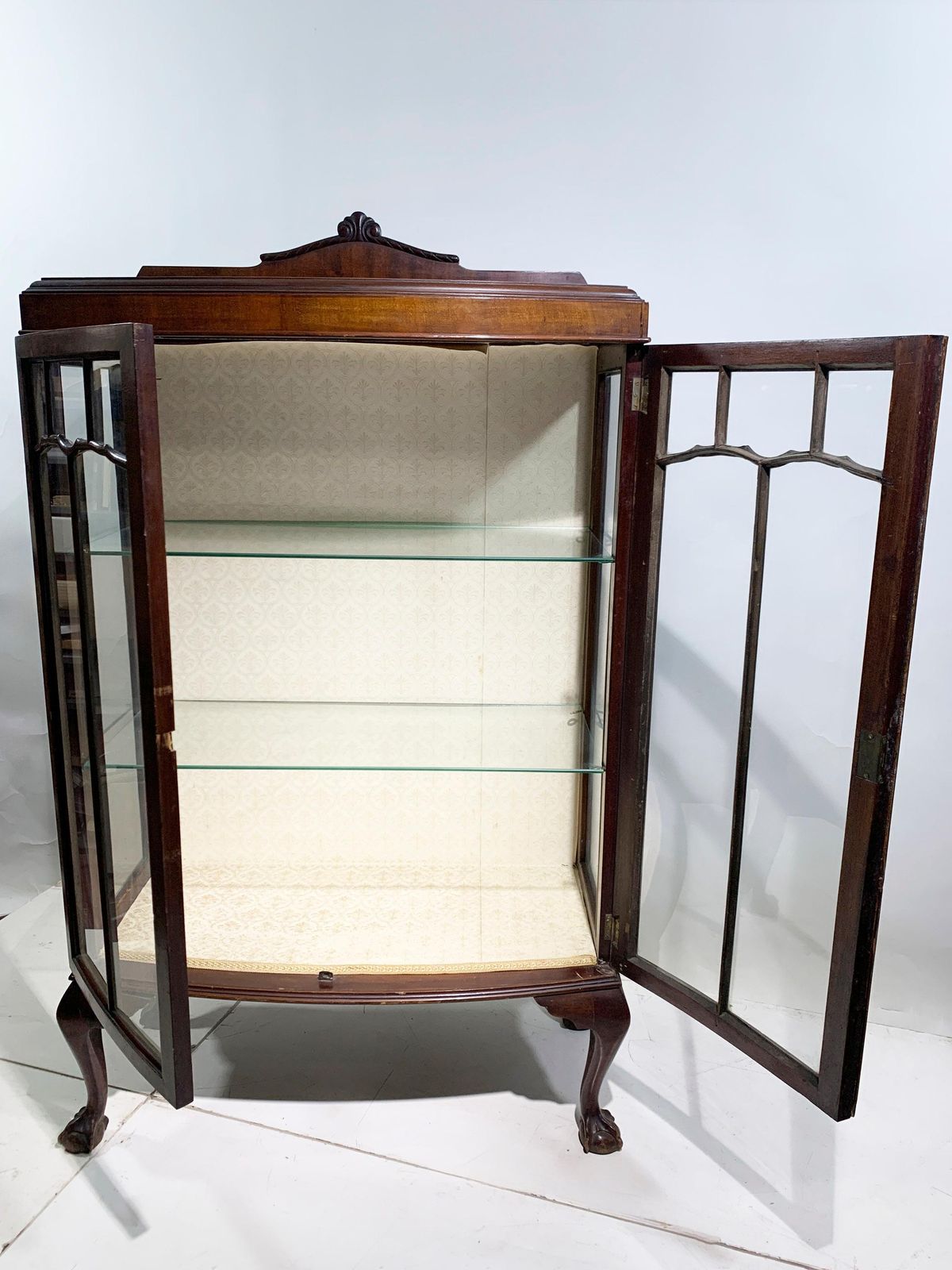 photo for sale Edwardian Chippendale Bow Front Display Cabinet With Ball & Claw Feet, Circa1910