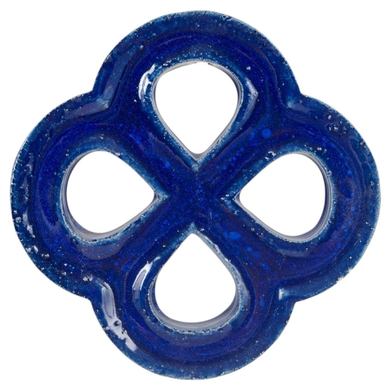 Gustavsberg. Stoneware Wall Relief In Organic Form. Deep Blue Glaze. 1960s