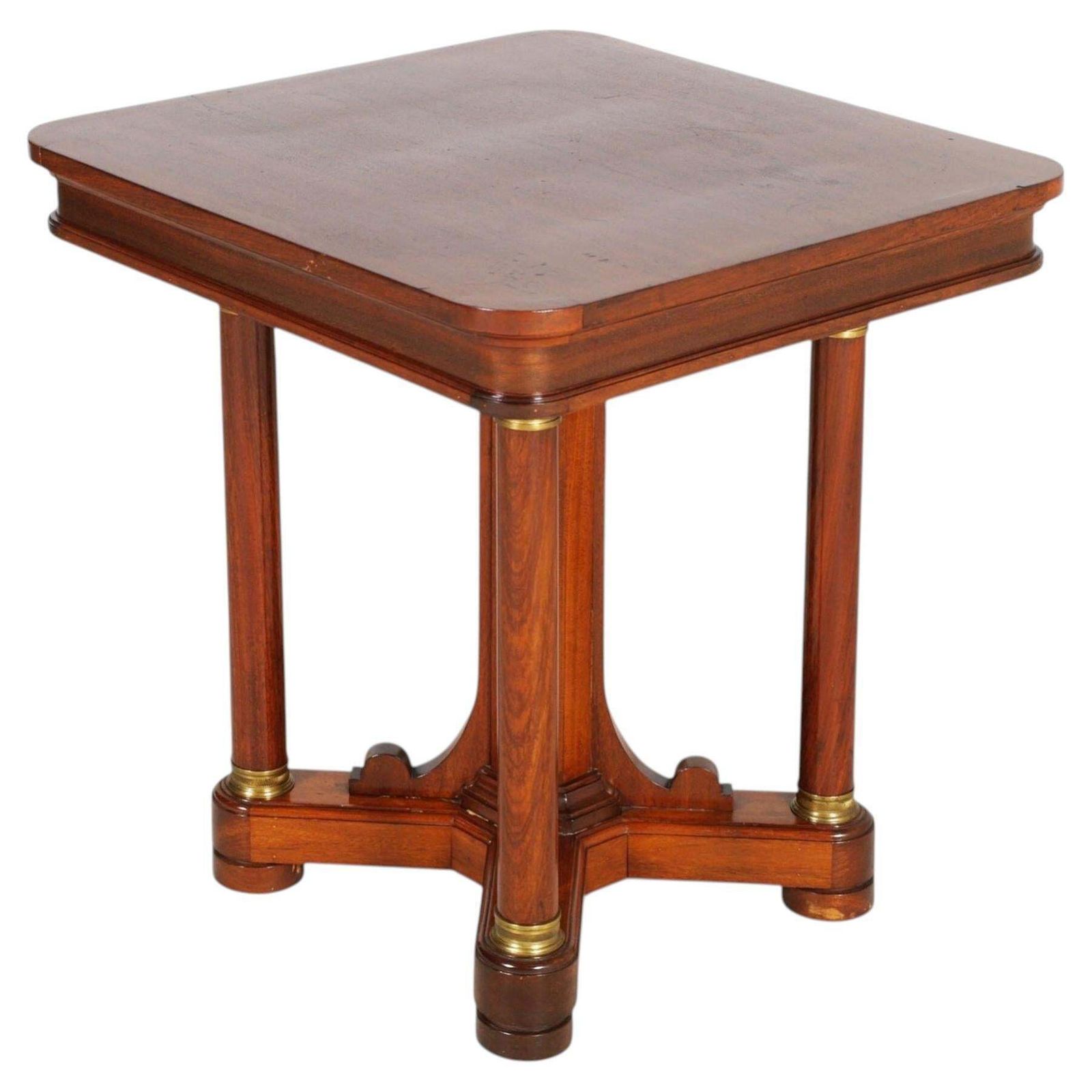 Italiaanse walnoten bijzettafel, 19e eeuw, met kolomsteunpilaren en messing details photo furniture