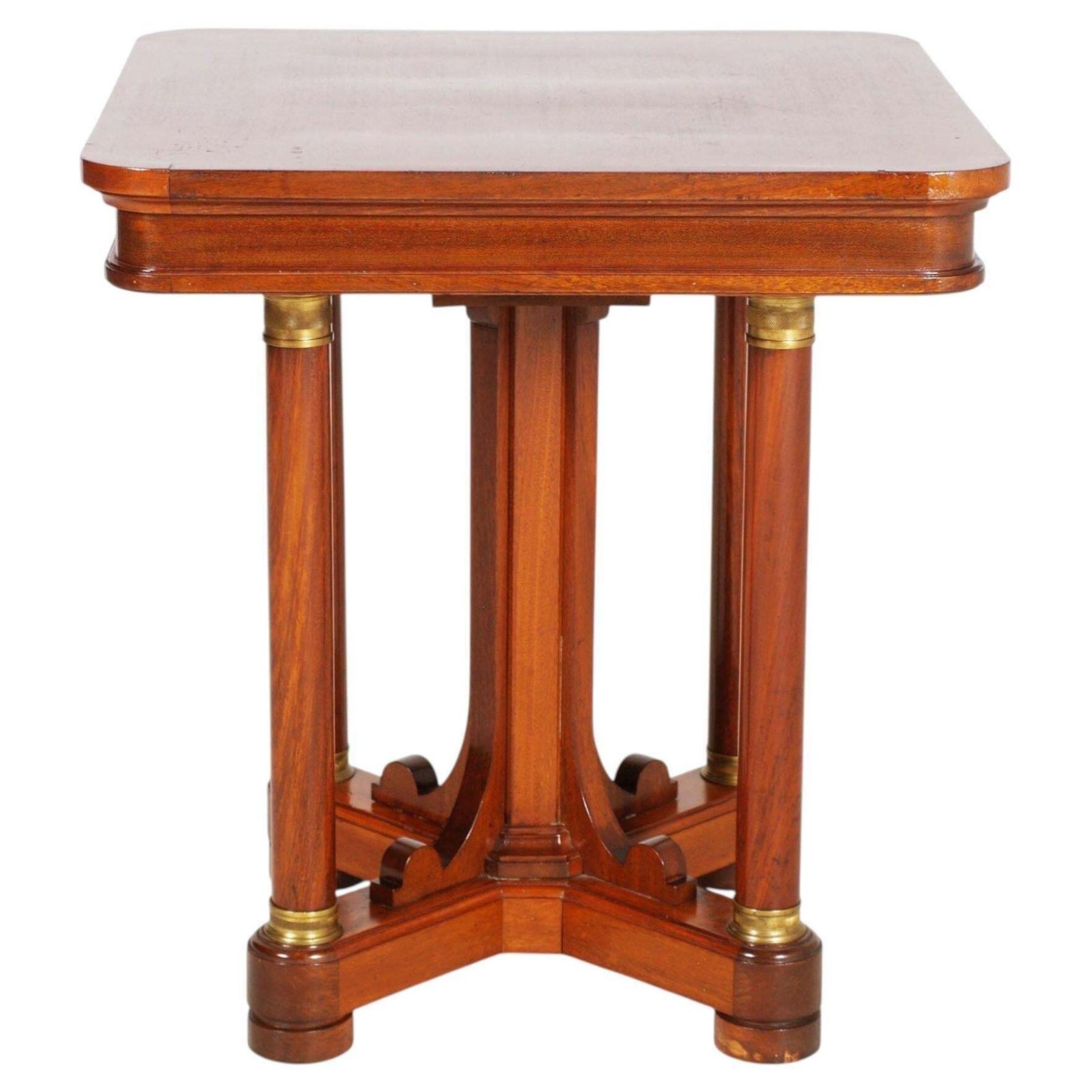 19th Century Italian Walnut Side Table With Column Supports And Brass Details photo Furniture