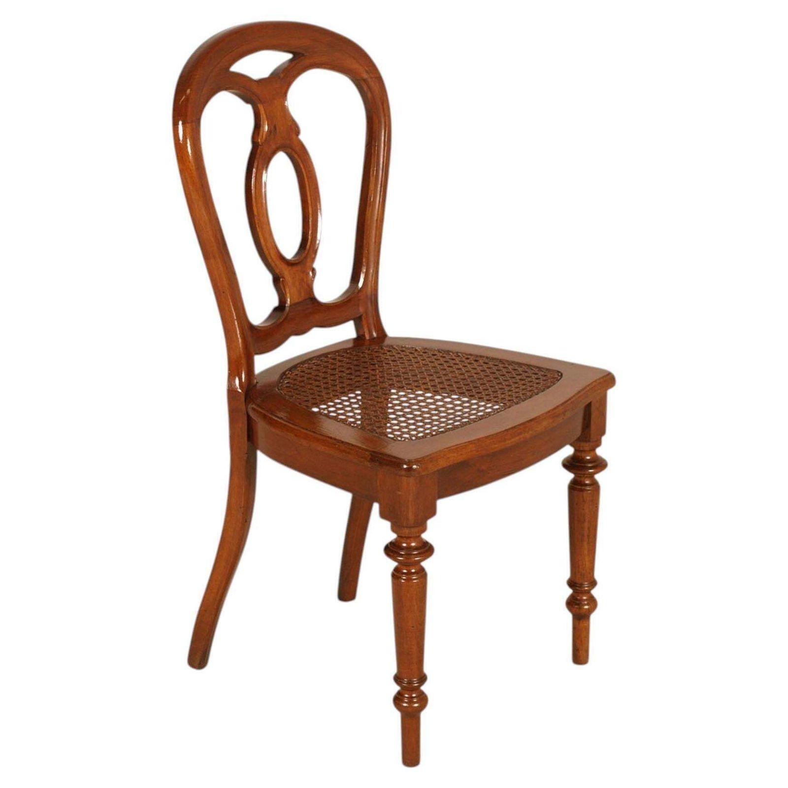 Set van zes walnoten stoelen met Weens stro, Italië, begin 20e eeuw photo for sale