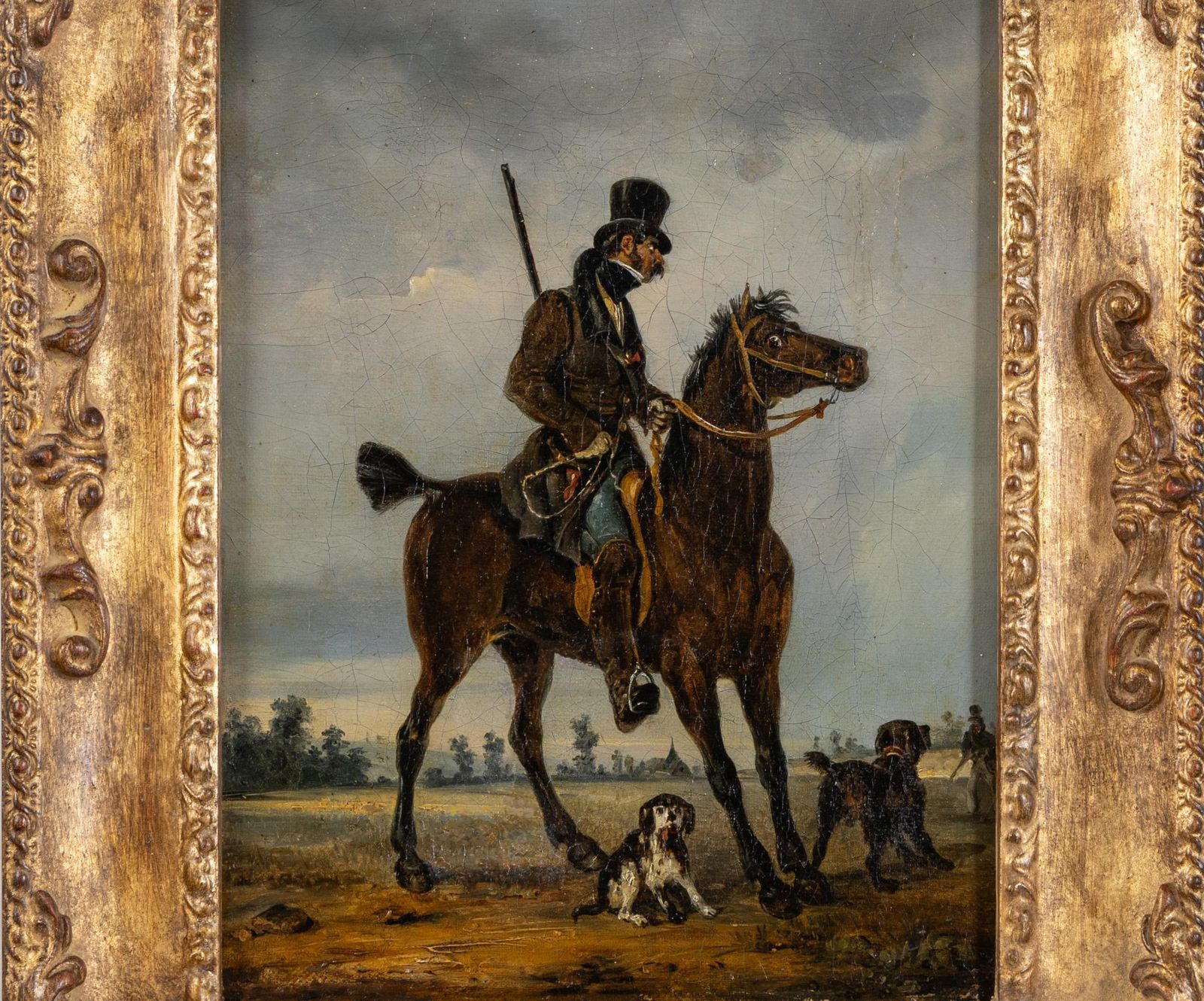 Attribué à Carle Vernet (1758-1836), peinture française à l'huile sur toile, Le chasseur bredouille photo furniture