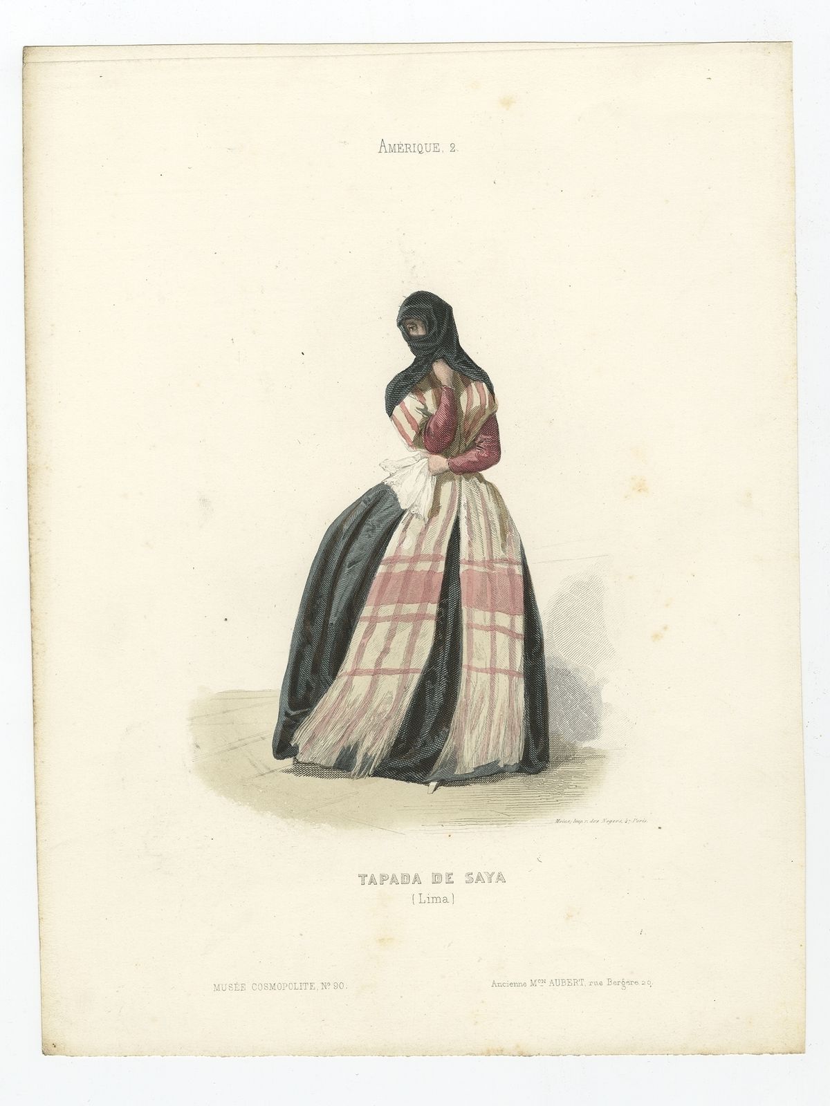 Antique Print Of A Woman From Lima By Aubert (1850)