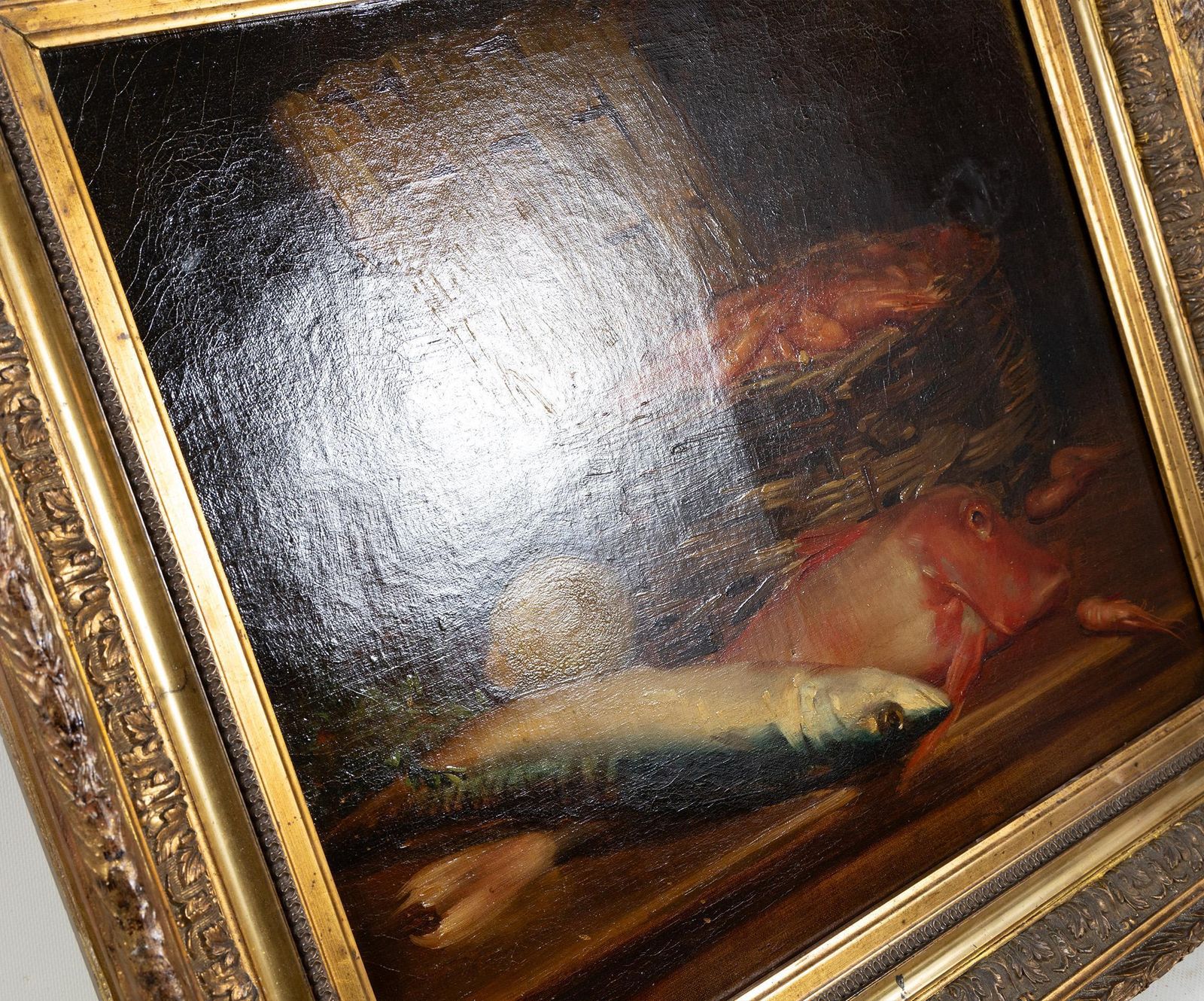 Mid 19th Century French Still Life With Fish & Prawns – Original Oil On Canvas photo buy
