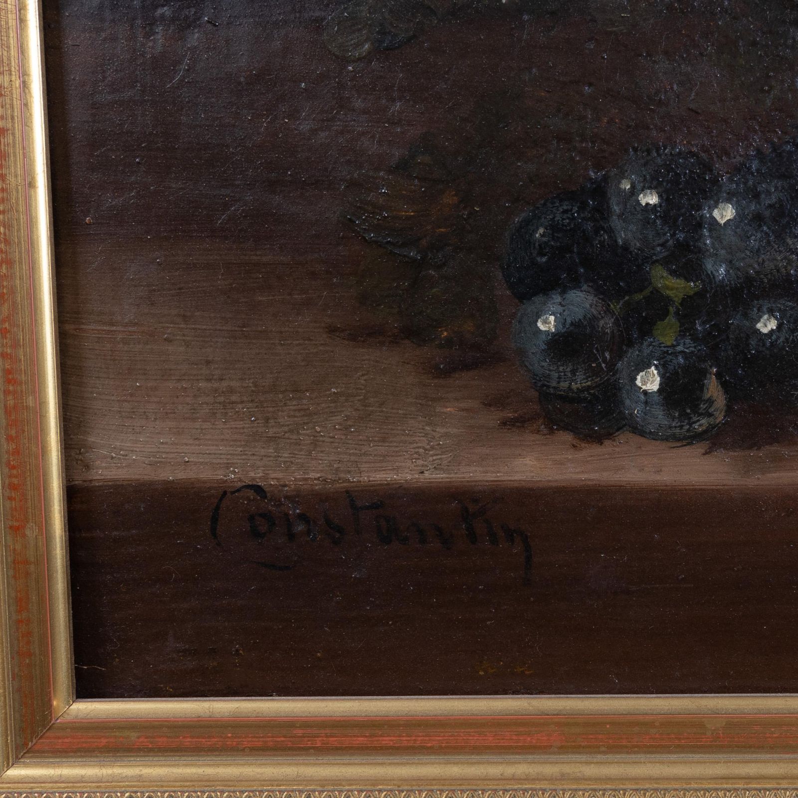 Antique 19th Century French Still Life – Peaches & Grapes, Oil On Oak Panel photo vinterior