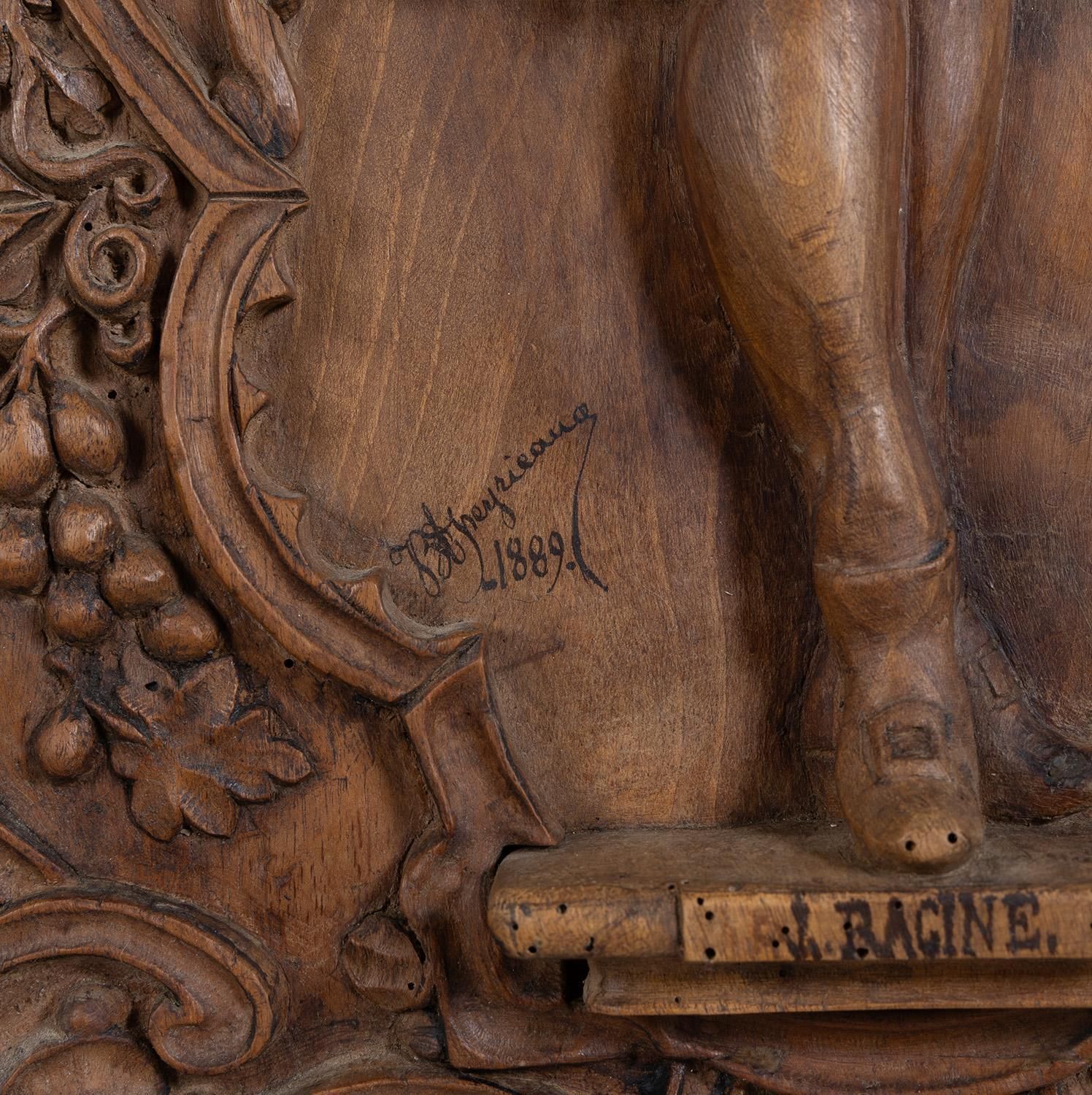 Panneau français en noyer sculpté à la main   Le dramaturge Jean Racine (1639-1699), daté 1889 photo Art
