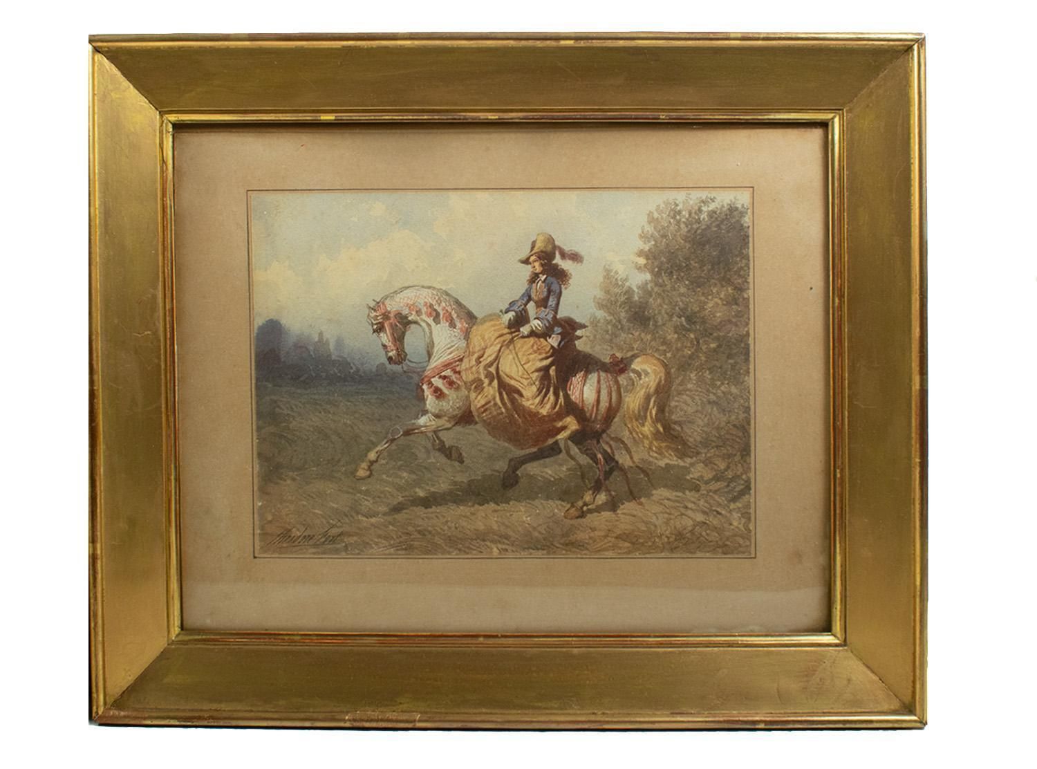 Théodore Fort (1810–1896)   Pair Of Watercolours   Elegant Ladies On Horseback photo furniture