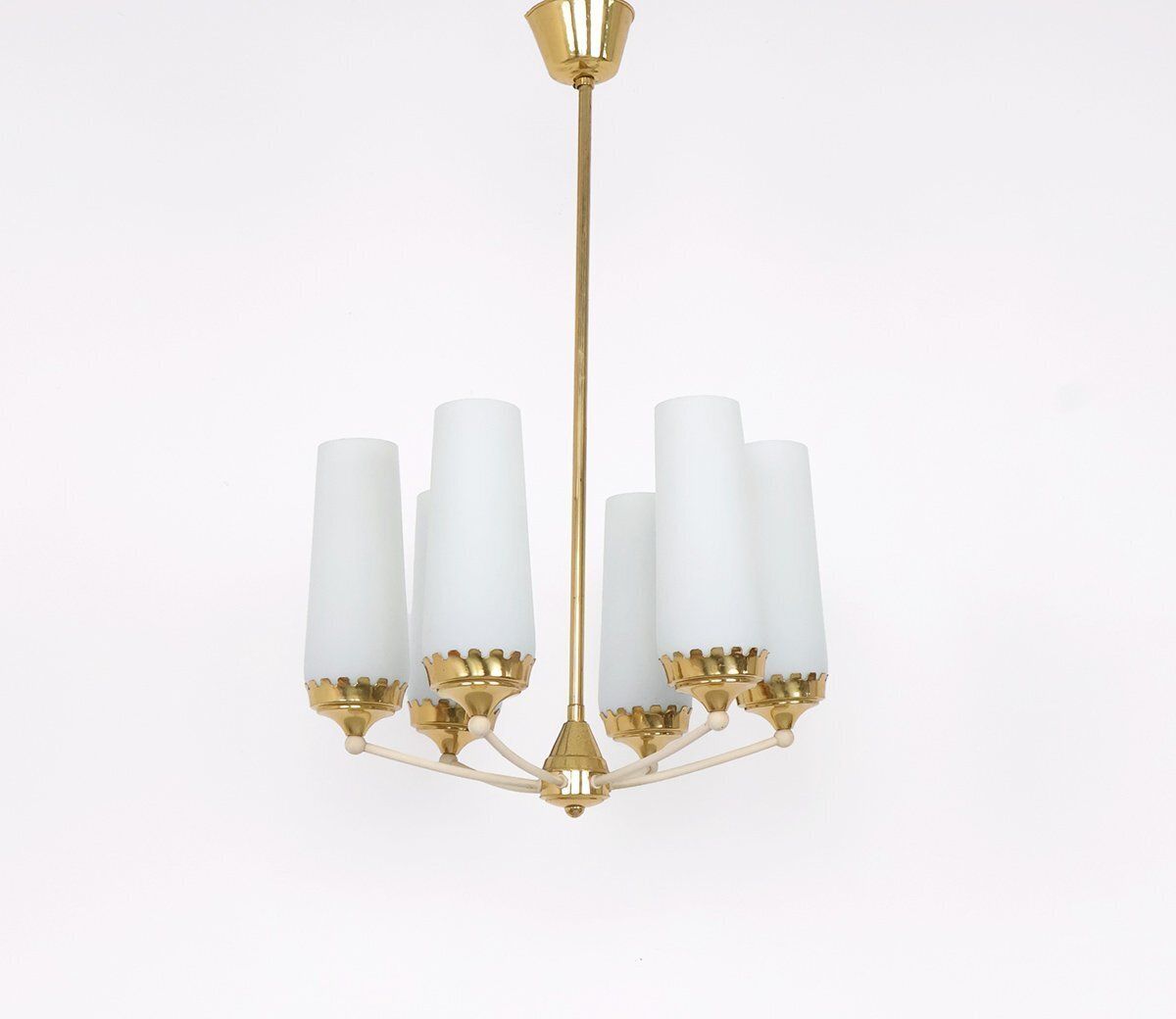 Vintage Six Arm Chandelier In Brass And Frosted Glass, 1960s photo furniture
