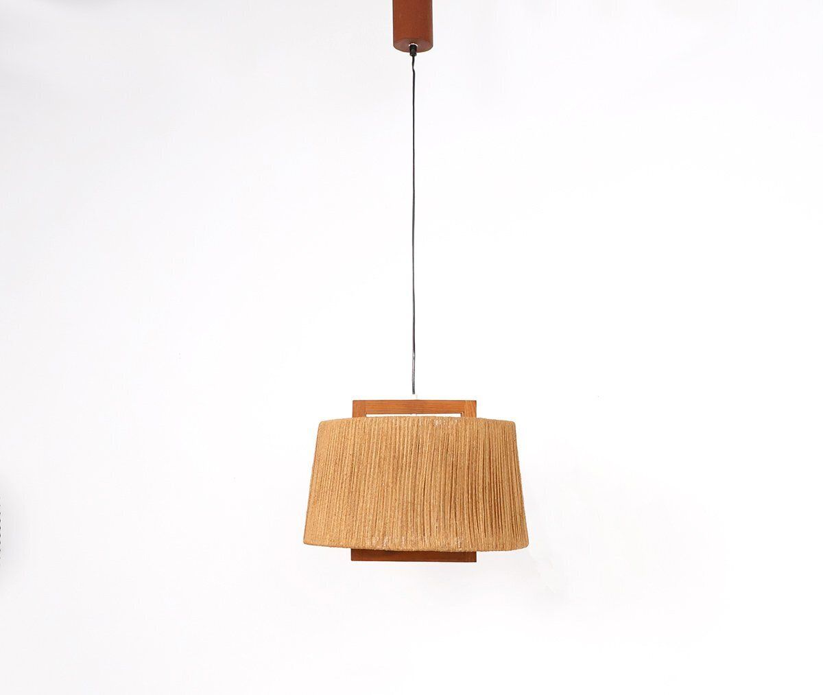Vintage Sisal And Teak Pendant Lamp From Temde Leuchten, 1960