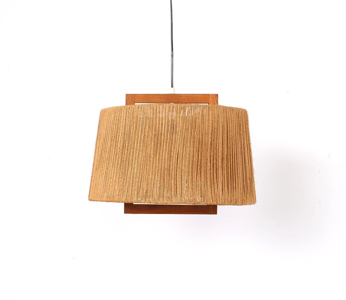 Vintage Sisal And Teak Pendant Lamp From Temde Leuchten, 1960 photo furniture
