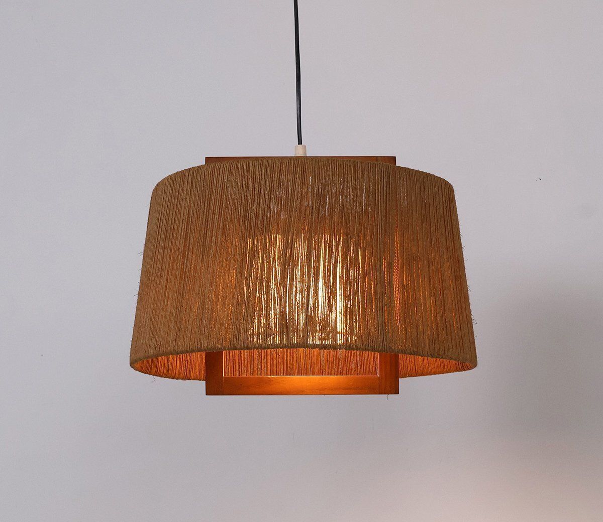 Vintage Sisal And Teak Pendant Lamp From Temde Leuchten, 1960 photo buy