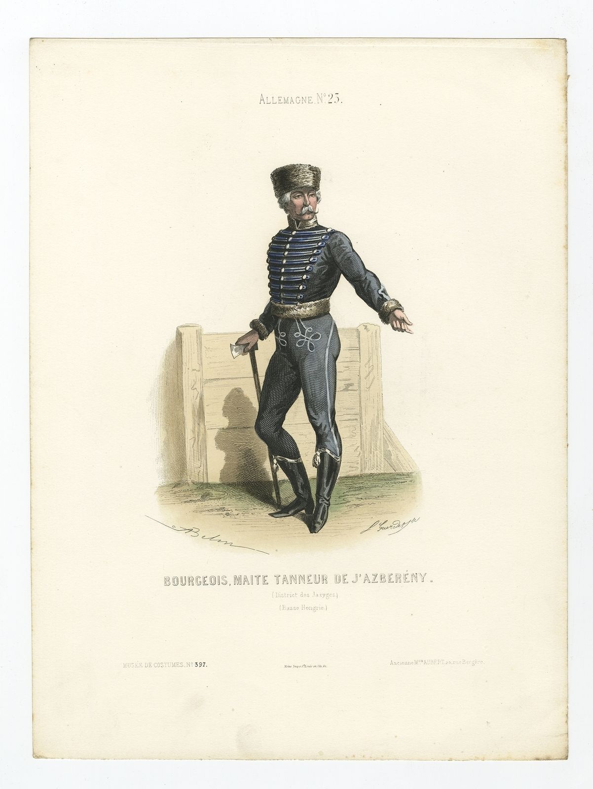 Antique Print Of A Bourgeoise In Folk Costume From Jászsági By Aubert (1850)
