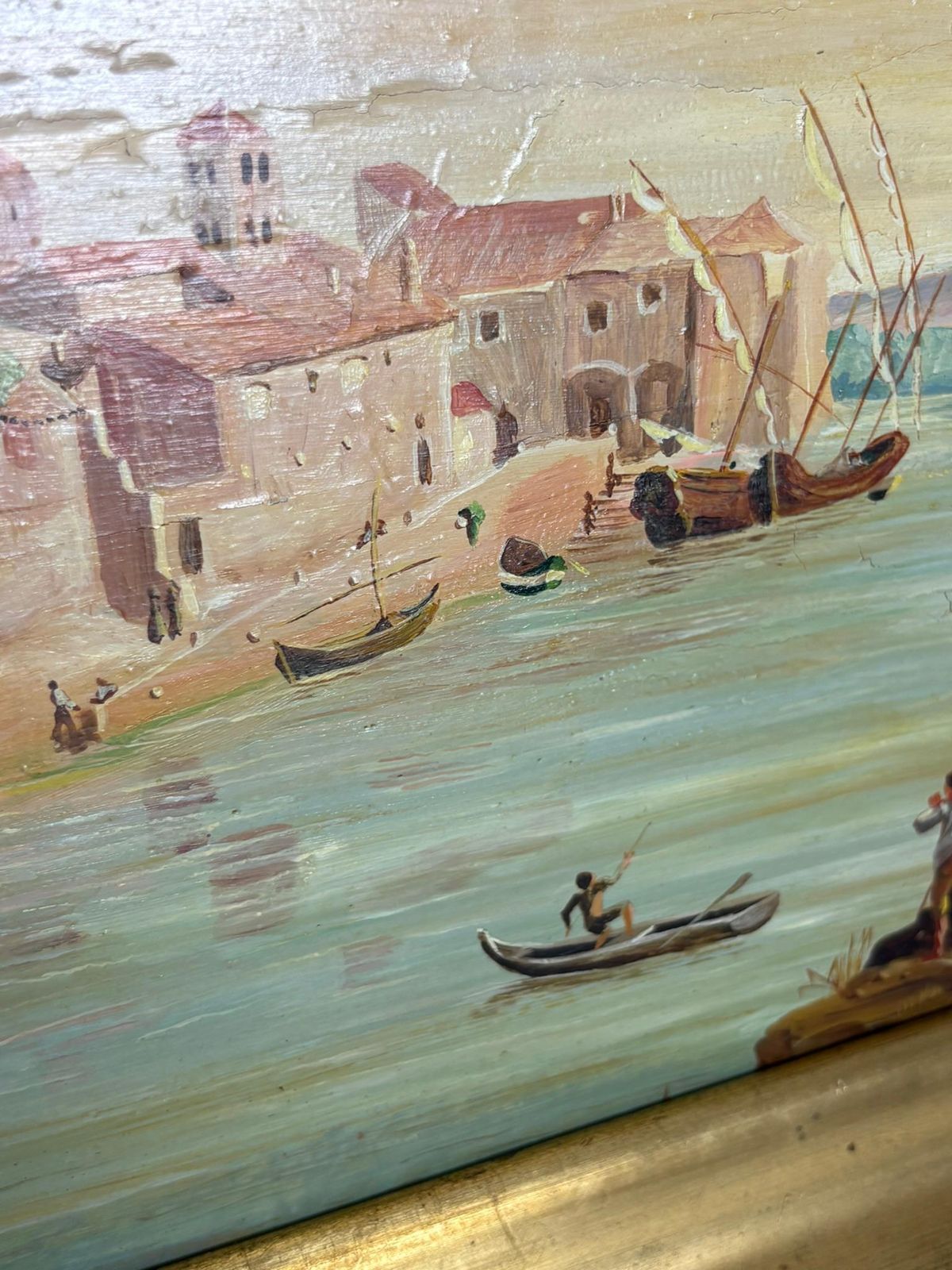Painting Of A Boat Scene, Oil On Panel, Signed, France, Early 20th Century photo vinterior