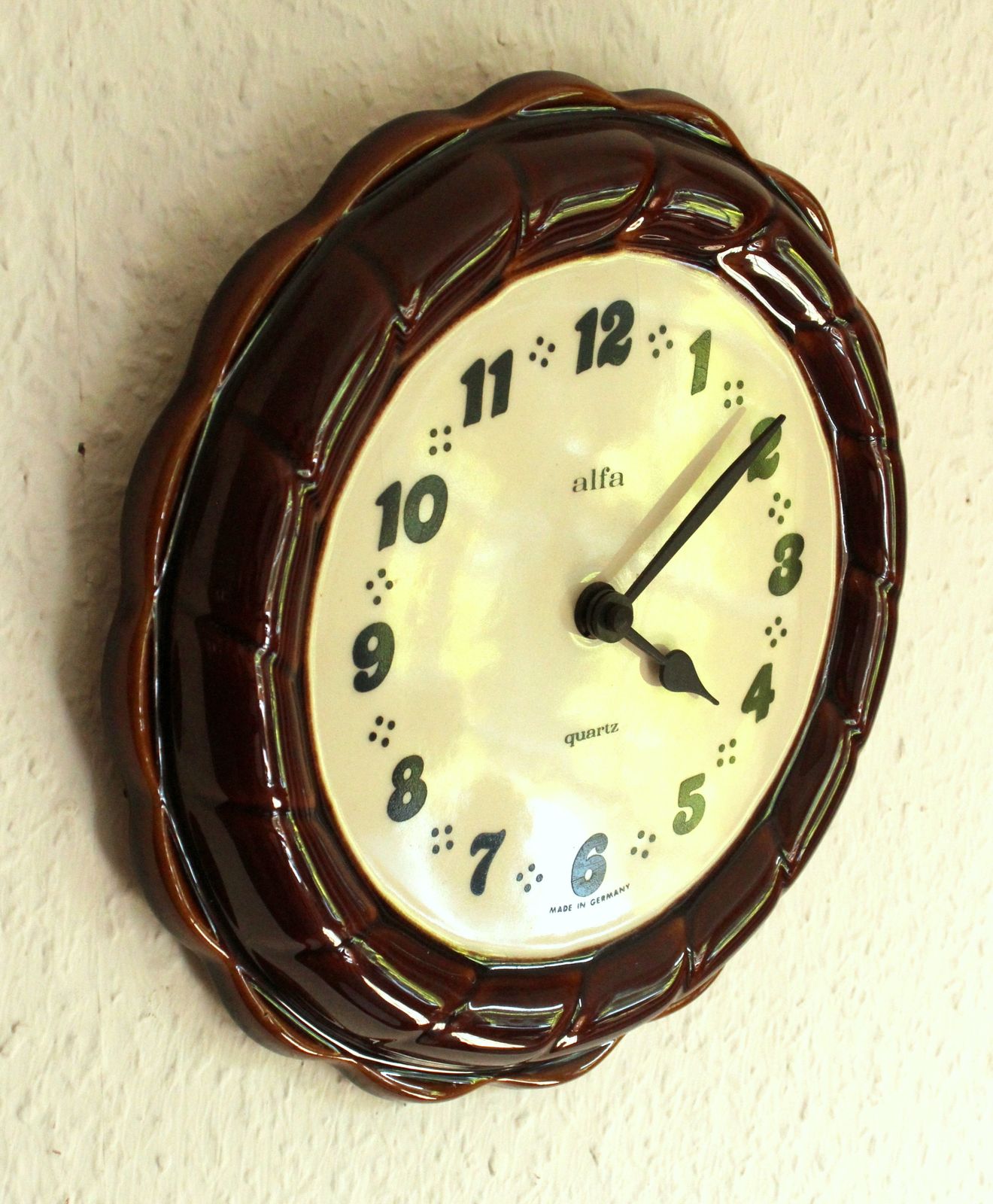 Ceramic Kitchen Clock In The Shape Of A Baking Dish   Vintage photo for sale