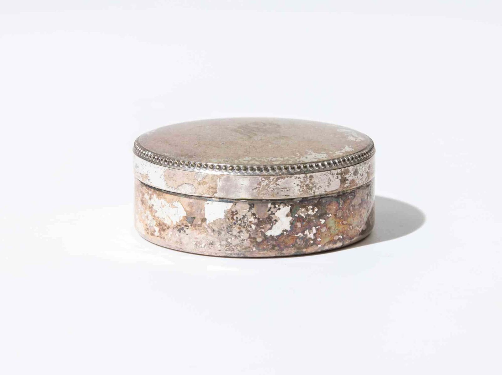 Silver Plated Circular Trinket Or Vanity Box With Monogram, 1950s photo furniture
