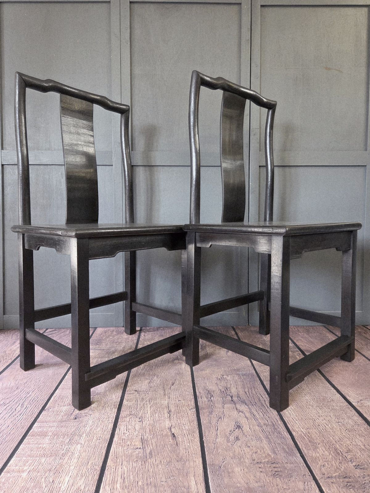 Pair Of Late 19th Century Chinese Qing Dynasty Yoke Ebony(wumu) Chairs photo furniture