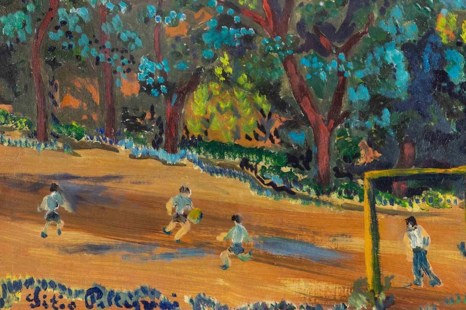 Football Match   Oil Paint By Sirio Pellegrini   1970s photo furniture