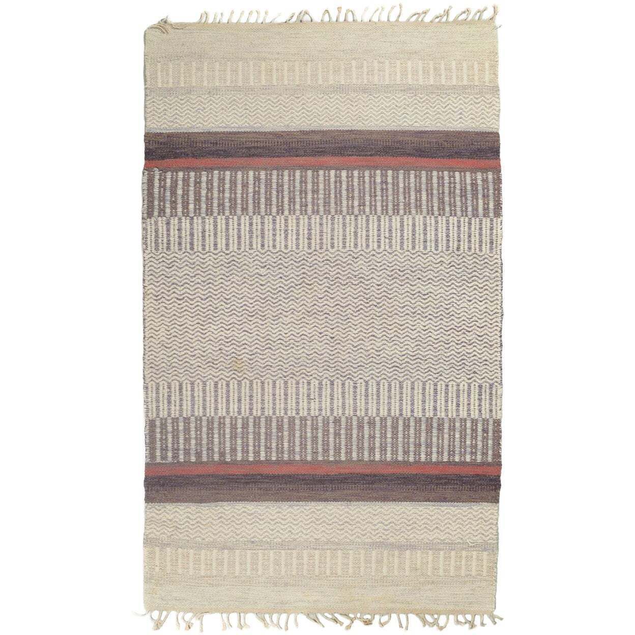 Scandinavian Textile Designer. Handwoven Rug In Pure Wool, 1970s