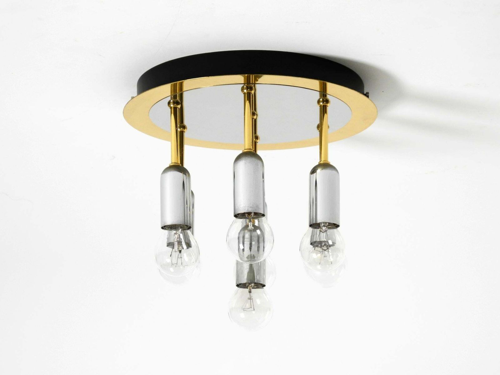 Postmoderne plafondlamp uit de jaren 1980 van H. Schmidt Leuchtenfabrik, in messing en chroom photo furniture