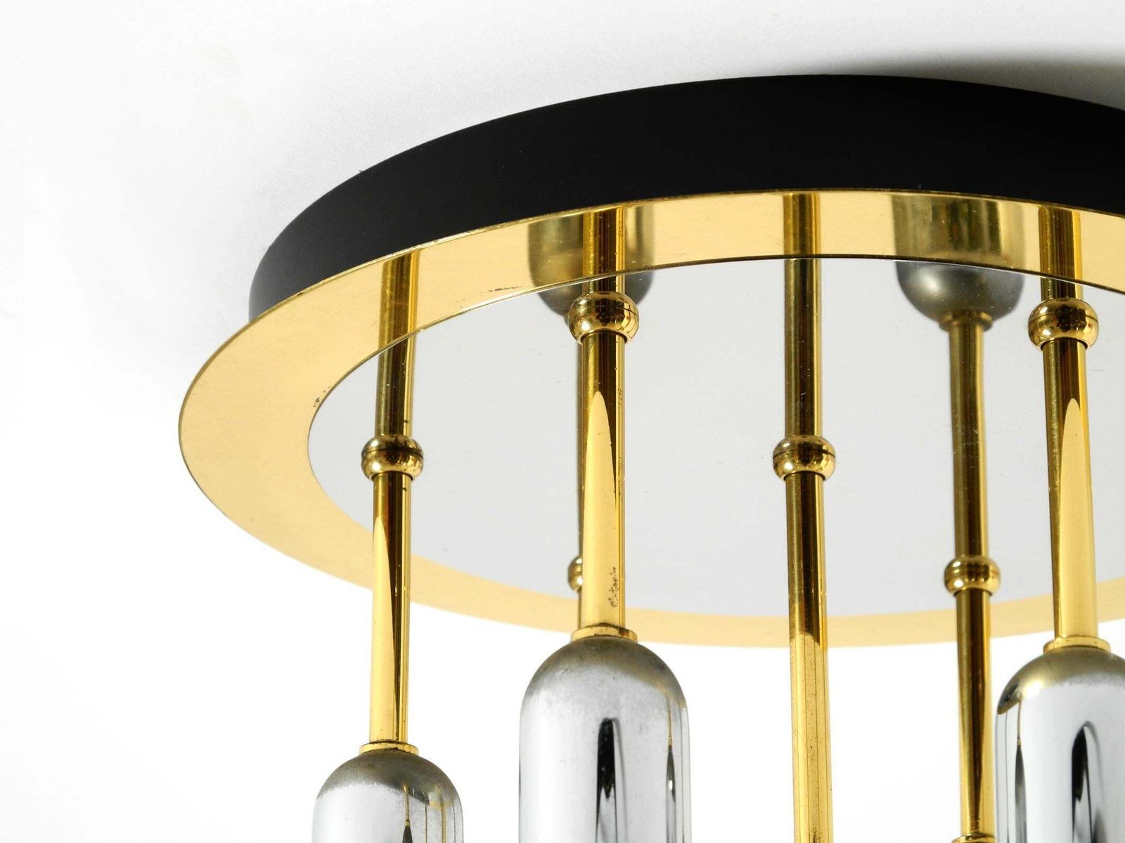 Postmoderne plafondlamp uit de jaren 1980 van H. Schmidt Leuchtenfabrik, in messing en chroom photo vintage