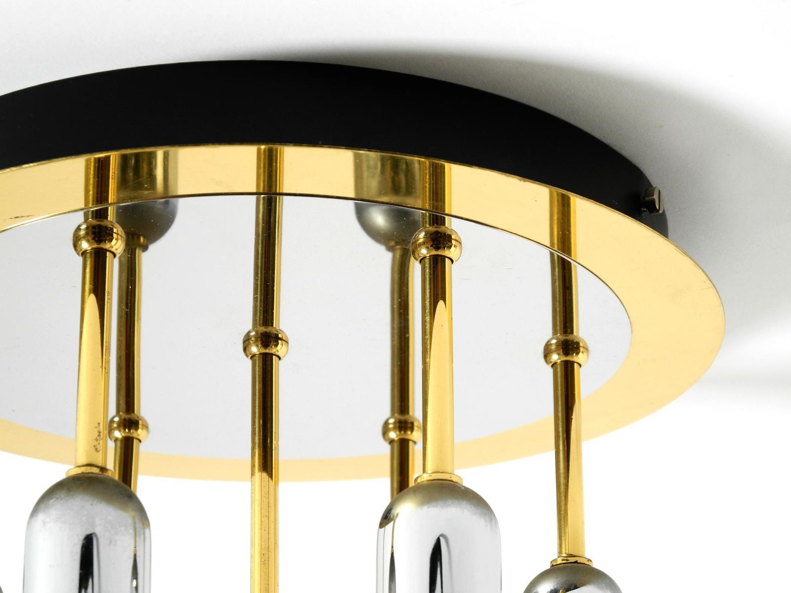 photo furniture Postmoderne plafondlamp uit de jaren 1980 van H. Schmidt Leuchtenfabrik, in messing en chroom