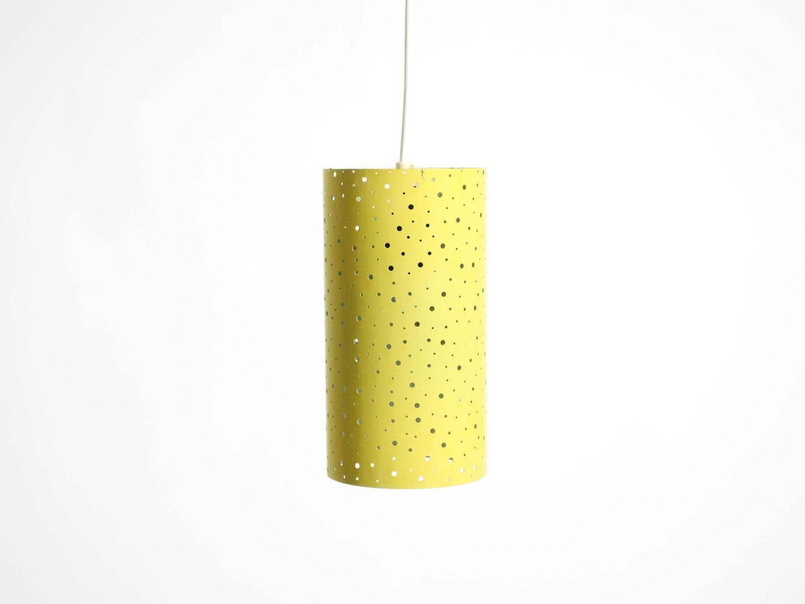 50s Pendant Lamp In Perforated Metal, Mustard Yellow, Ernest Igl For Hillebrand photo for sale