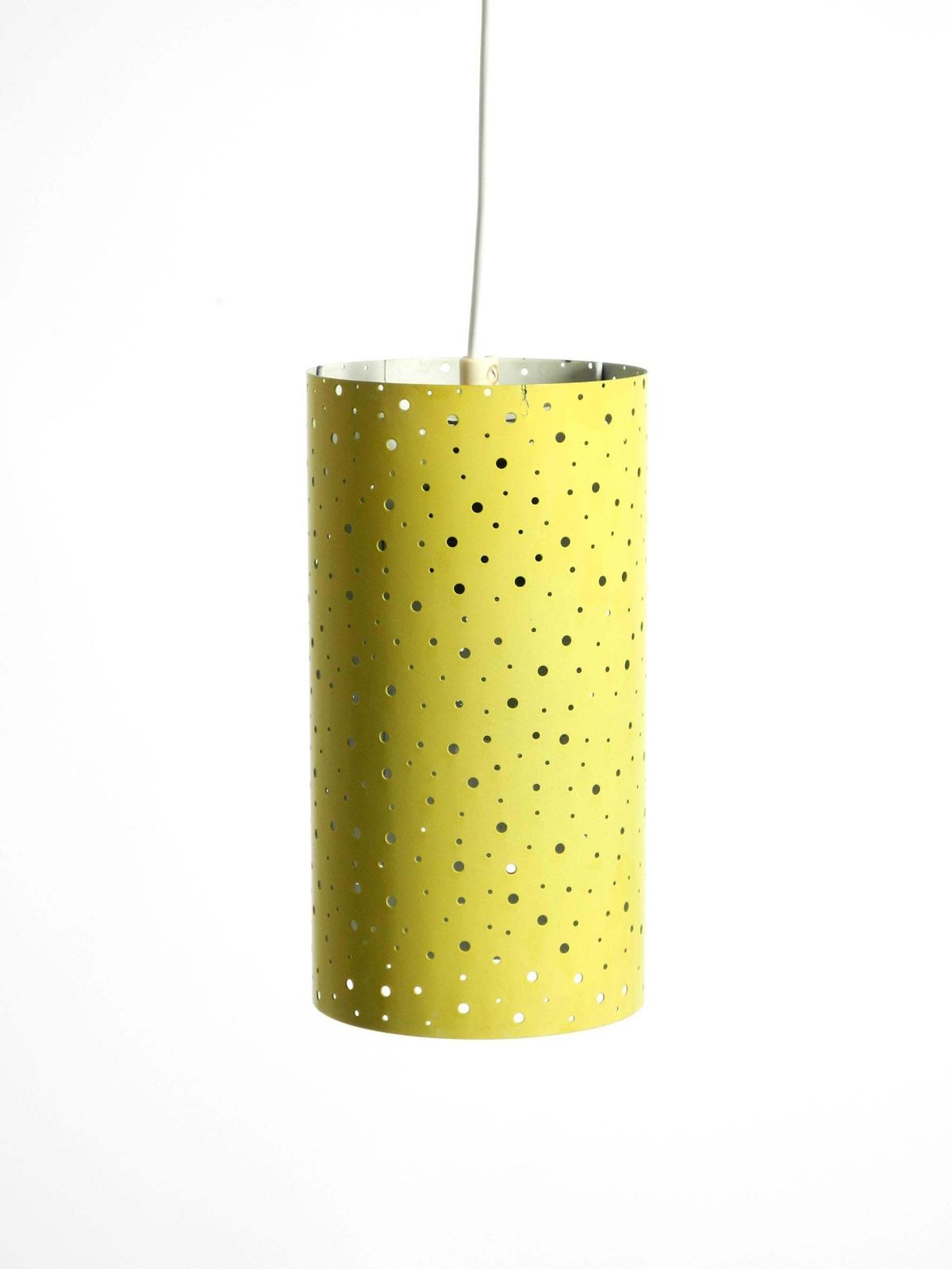 50s Pendant Lamp In Perforated Metal, Mustard Yellow, Ernest Igl For Hillebrand photo Lighting