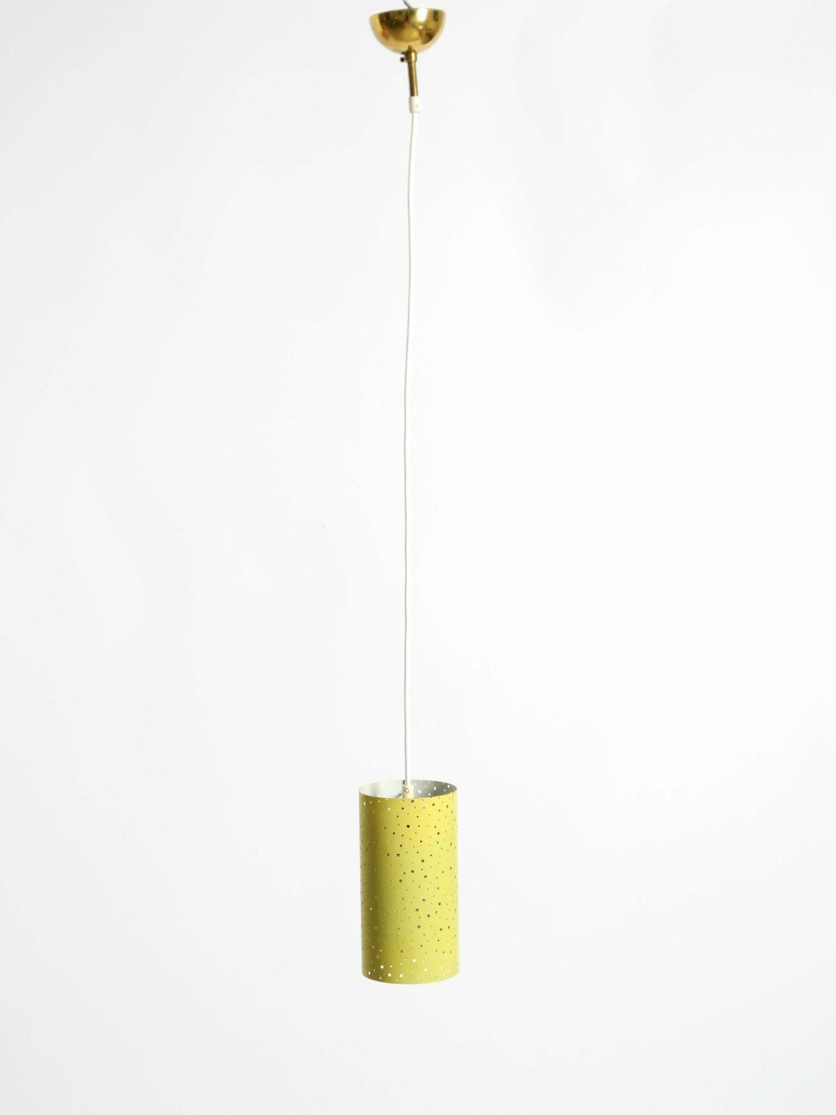 Lighting 50s Pendant Lamp In Perforated Metal, Mustard Yellow, Ernest Igl For Hillebrand photo