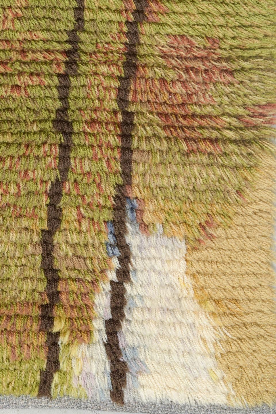 Tapis rya scandinave noué à la main en laine pure, motif abstrait photo for sale