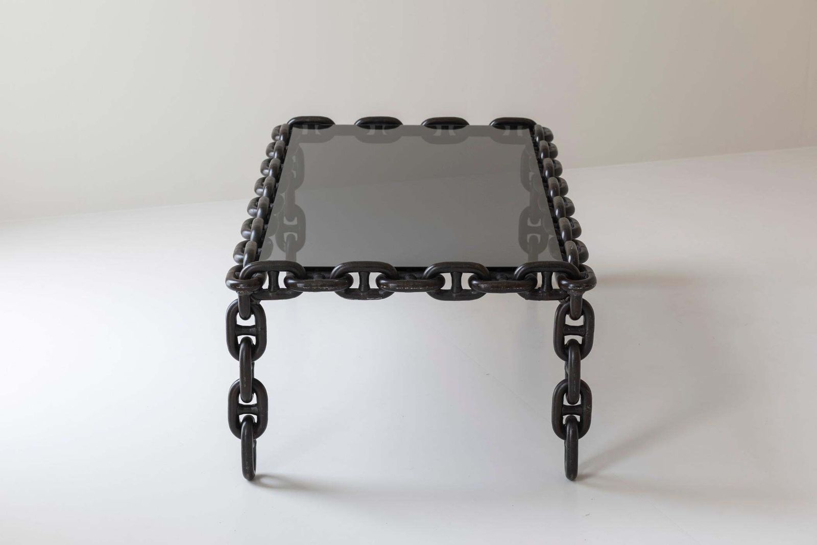 photo vintage Exceptional Artisan Chain Link Coffee Table, Belgium 1970s.