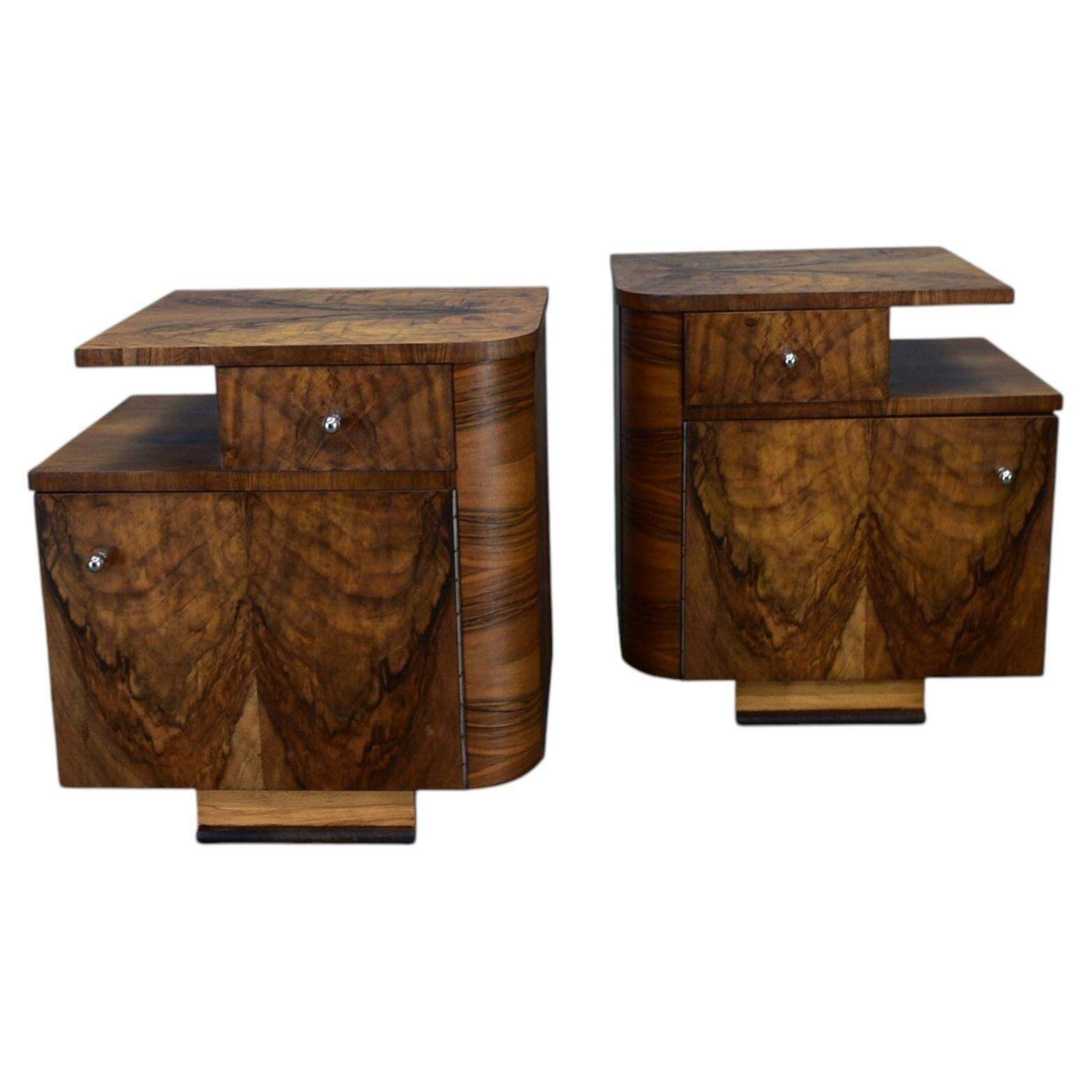 1932s Pair Of Art Deco Bedside Tables, Czechoslovakia