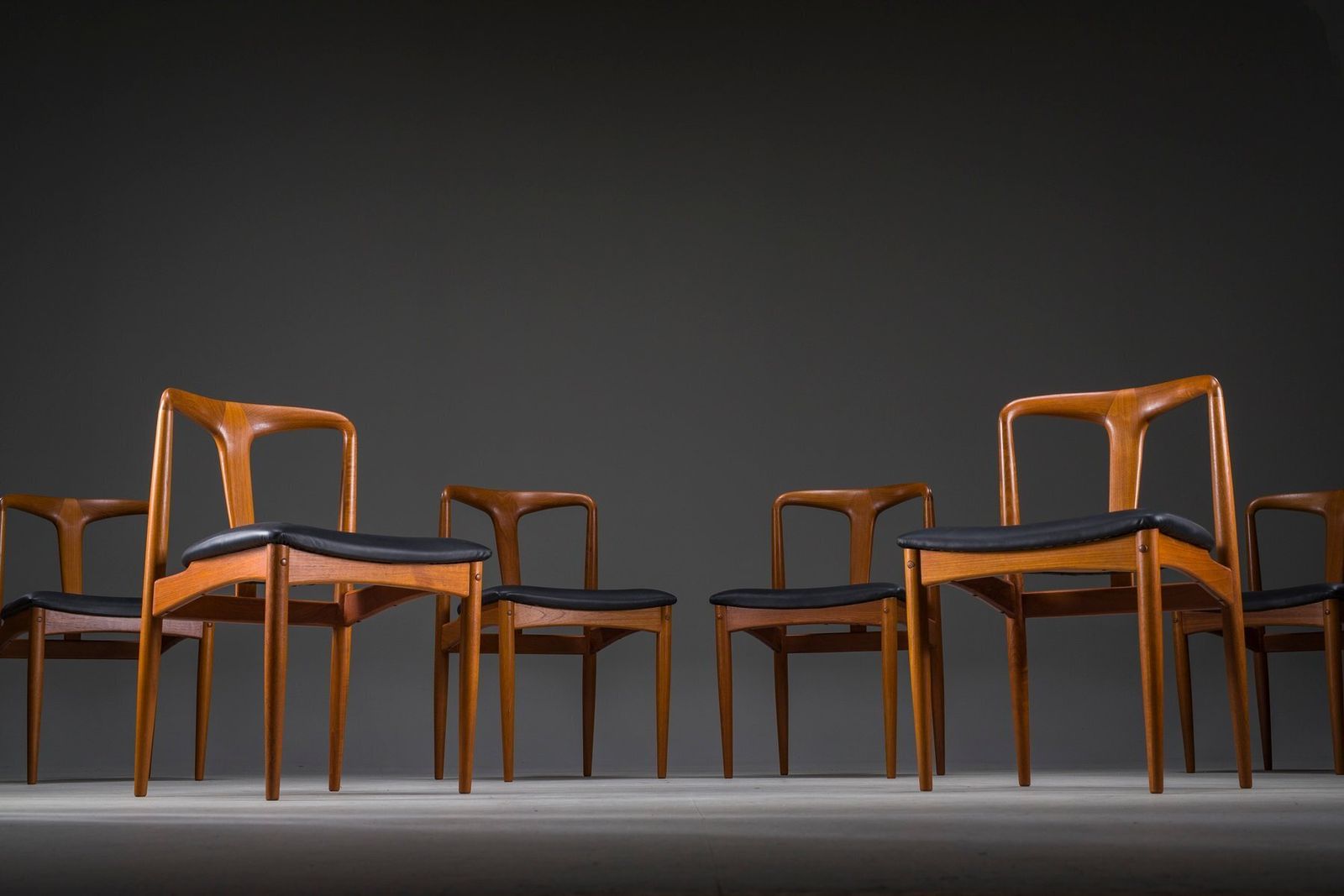 photo buy Juliane Dining Chairs In Teak And Black Leather By Johannes Andersen For Uldum Møbelfabrik, Denmark, 1960s, Set Of 6