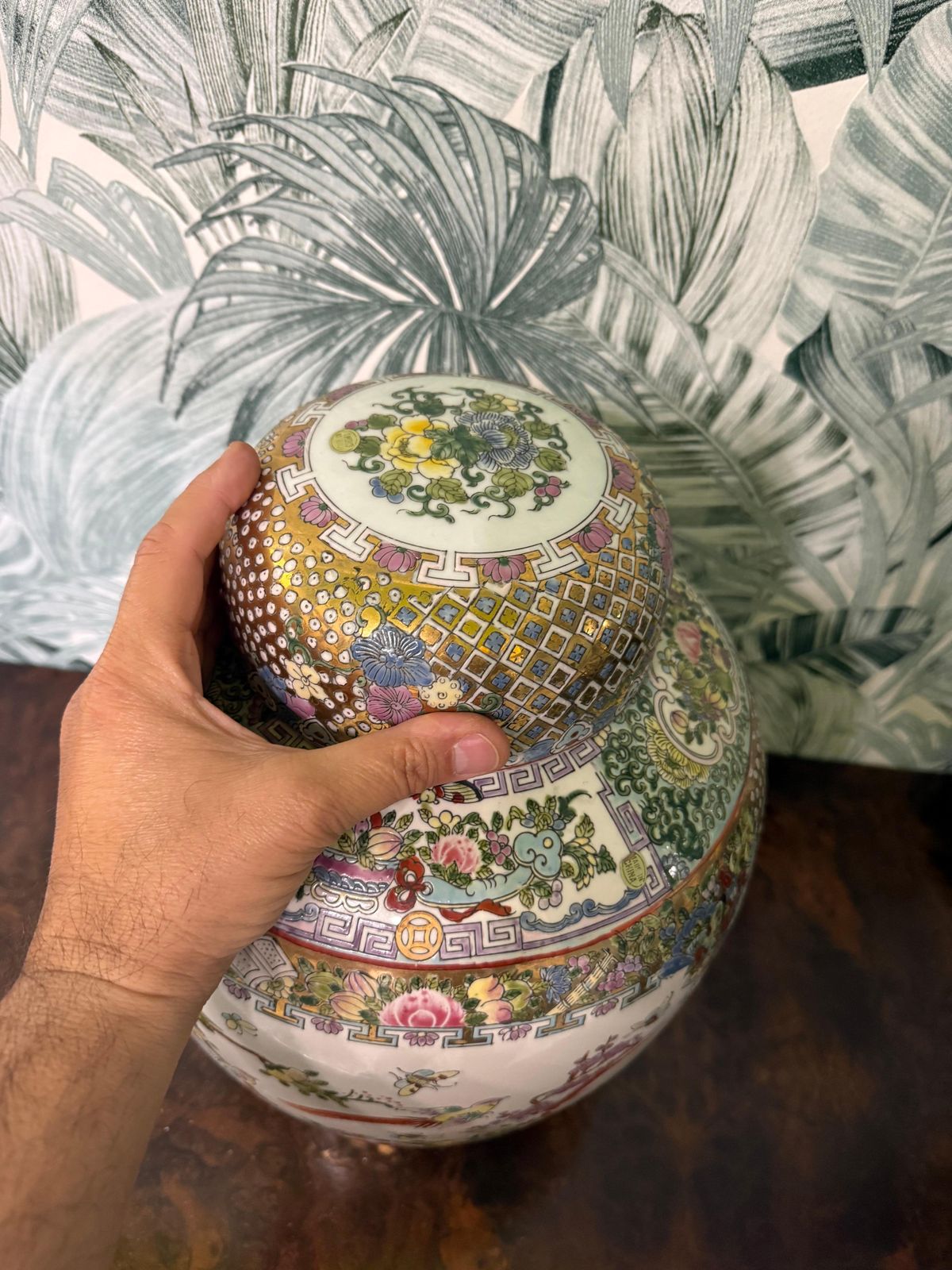 Large China 1940s Vase With Gold Decorative Flowers And Characters Art Deco photo for sale
