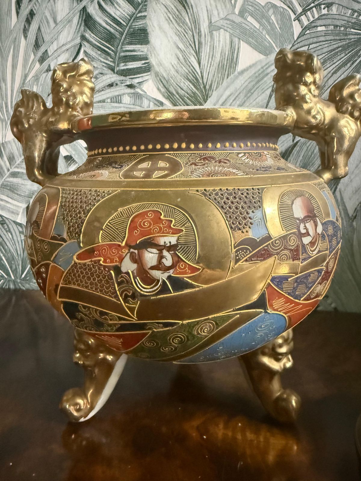 Satsuma Style Lidded Vase China Gold Background With Lions In The Handles And Lid photo 633.0
